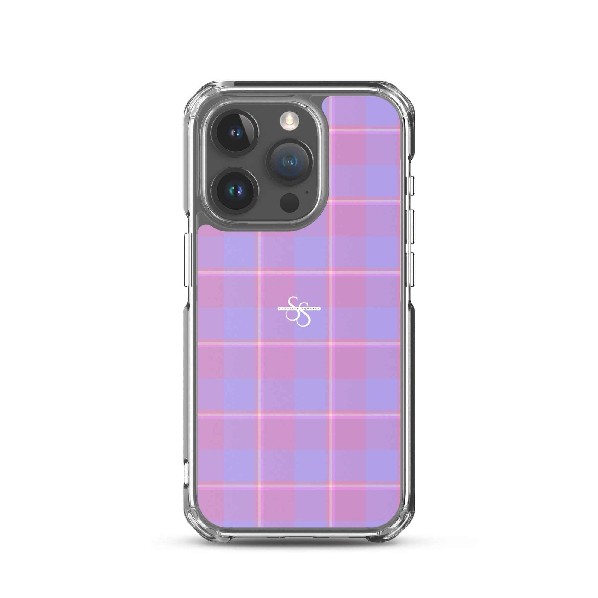 Clear Case for iPhone Viola and Dull Lavender Plaid iPhone 15 Pro - Scottish Squares