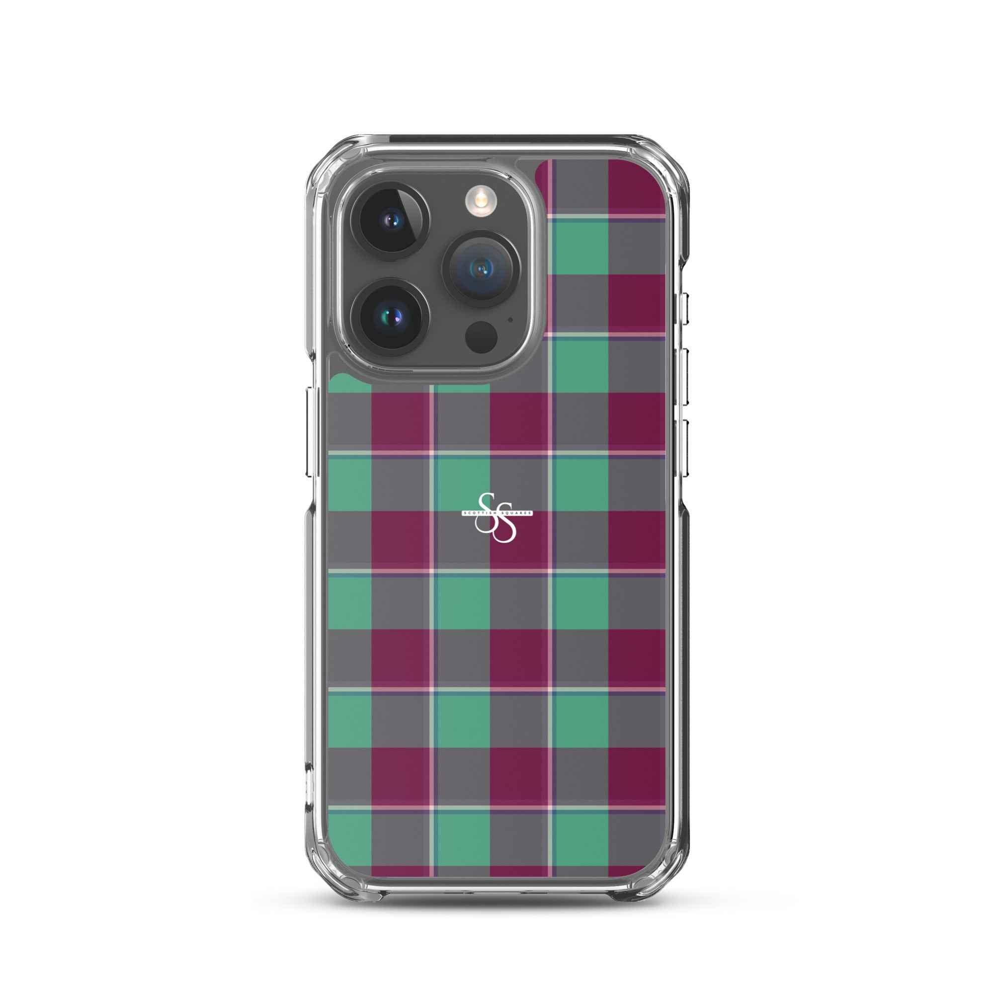 Clear Case for iPhone Ocean Green and Mulberry Wood Plaid iPhone 15 Pro - Scottish Squares