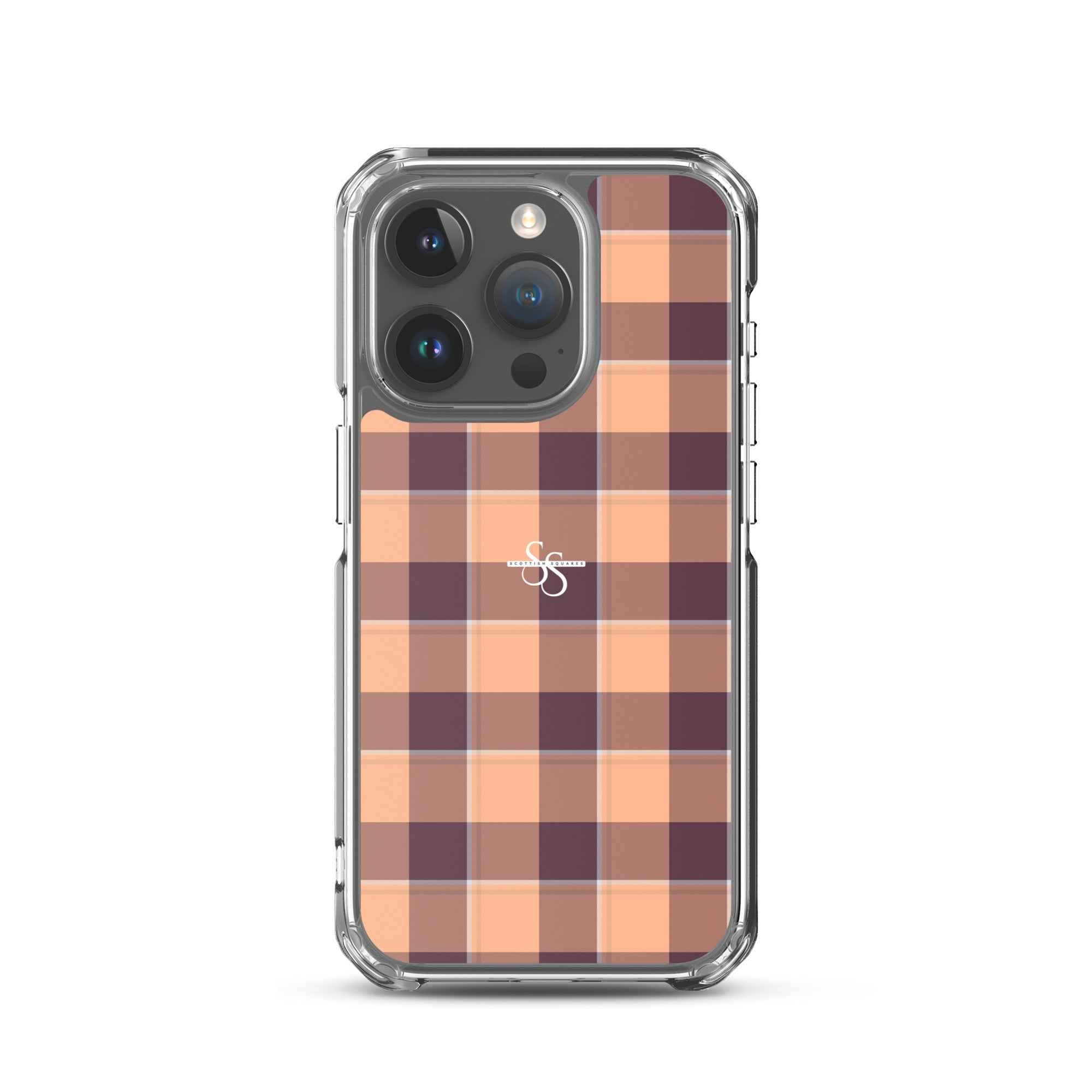 Clear Case for iPhone Hit Pink and Livid Brown Plaid iPhone 15 Pro - Scottish Squares