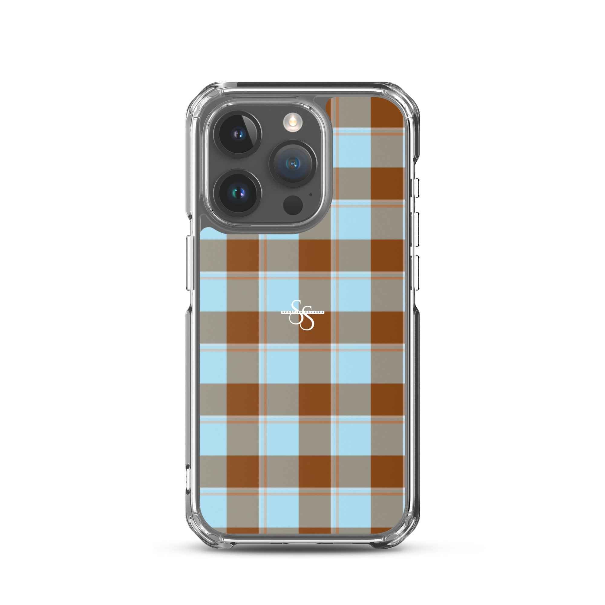 Clear Case for iPhone Blizzard Blue and Livid Brown Plaid iPhone 15 Pro - Scottish Squares