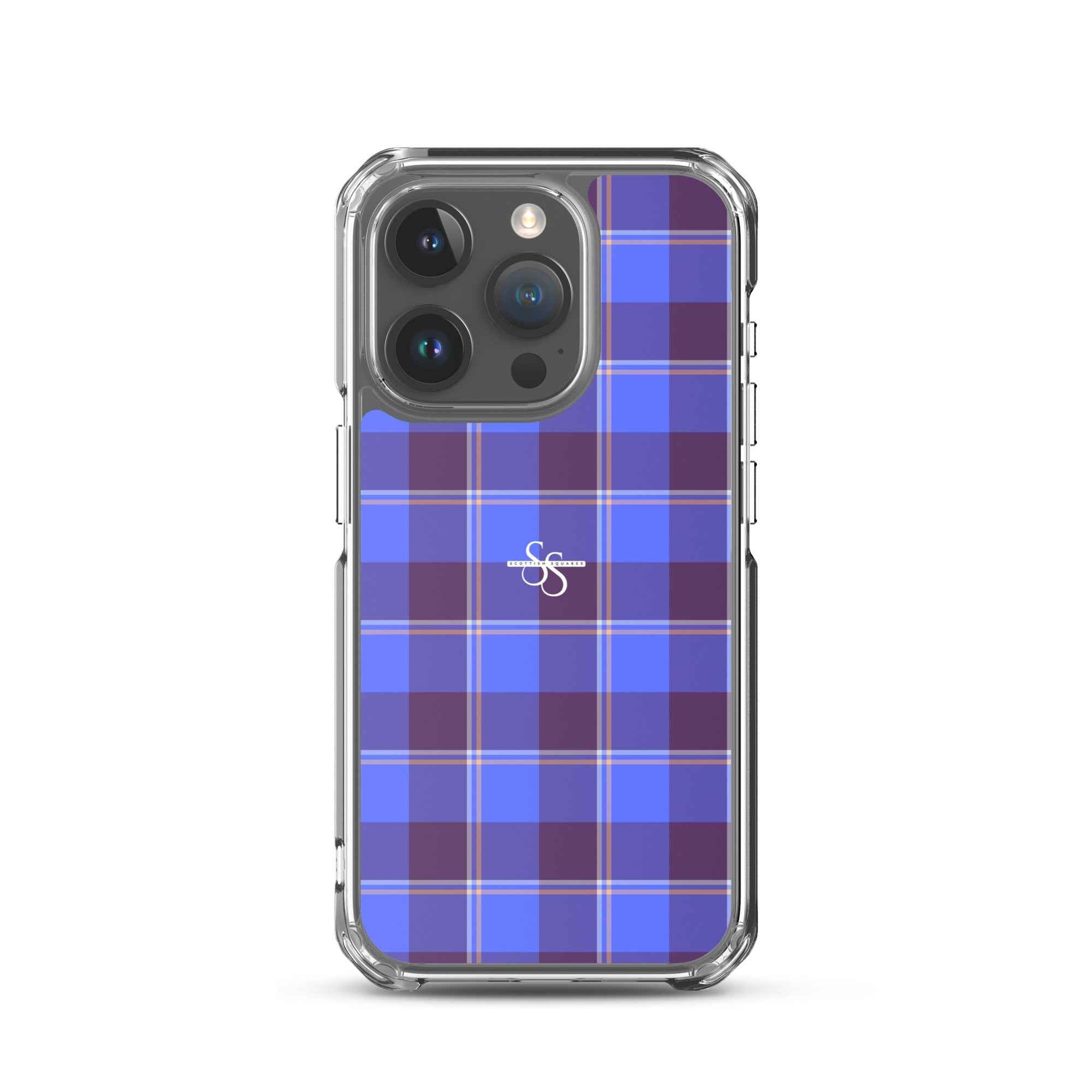 Clear Case for iPhone Cornflower Blue and Livid Brown Plaid iPhone 15 Pro - Scottish Squares
