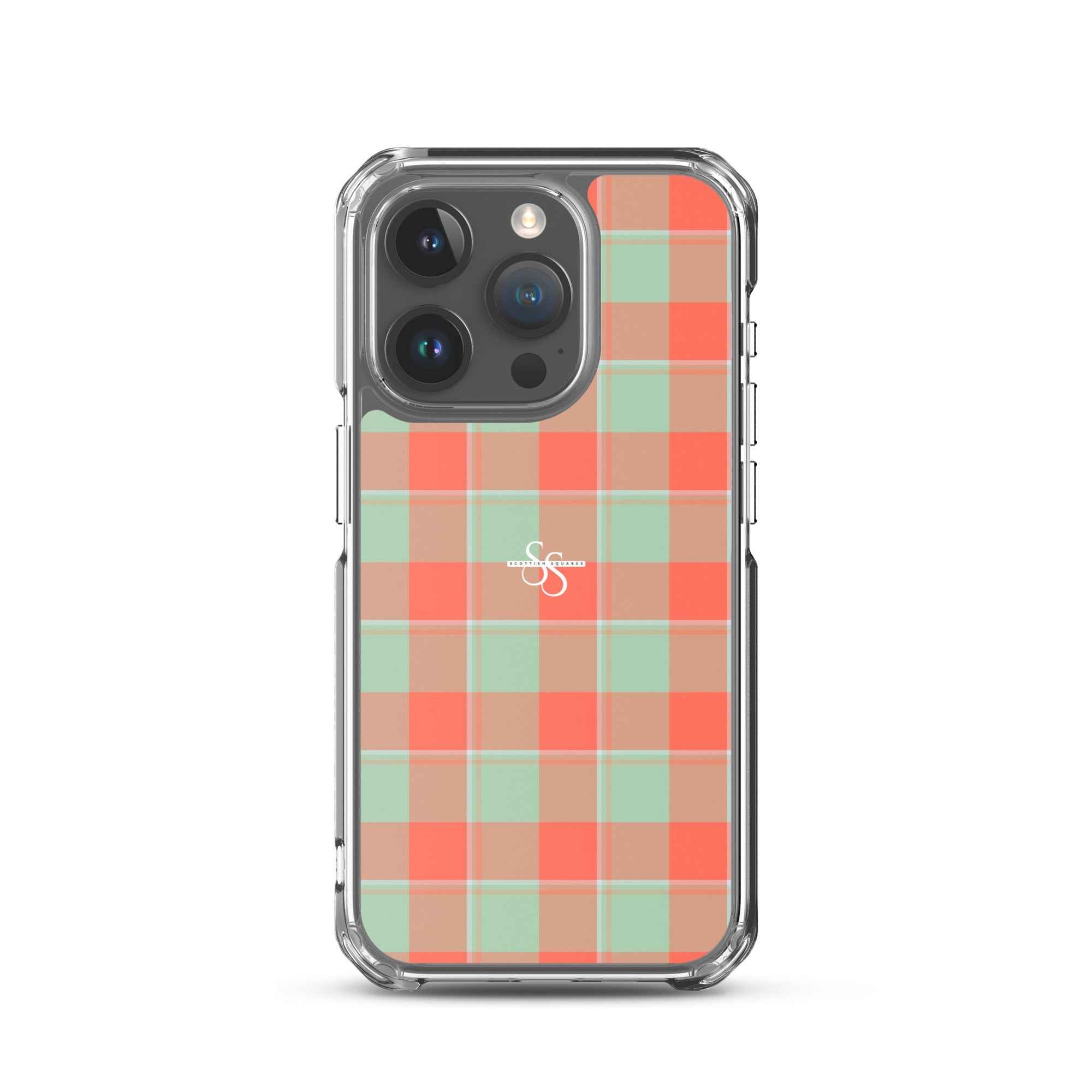 Clear Case for iPhone Spring Rain and Persimmon Plaid iPhone 15 Pro - Scottish Squares