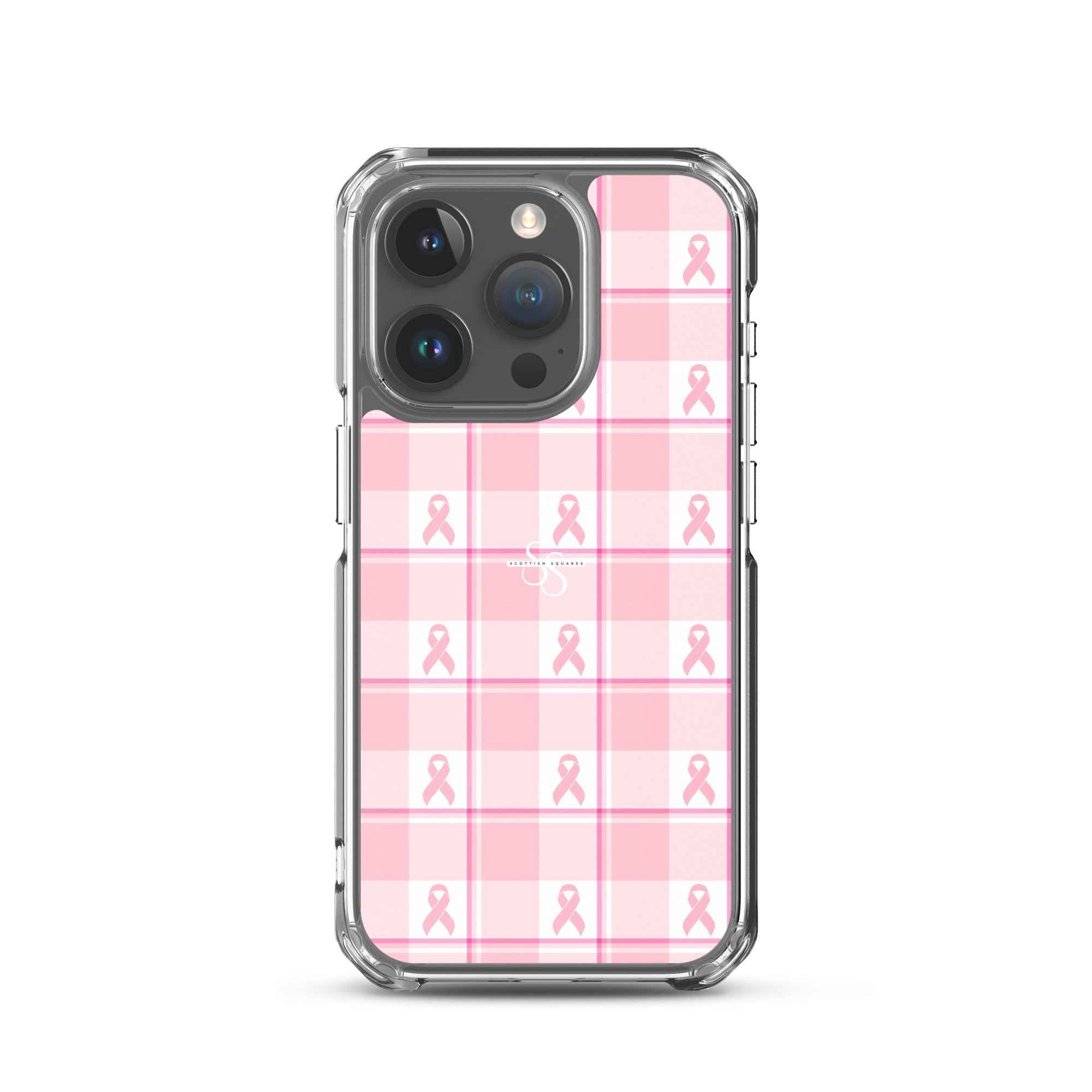 Clear Case for iPhone Breast Cancer Awareness Plaid iPhone 15 Pro - Scottish Squares