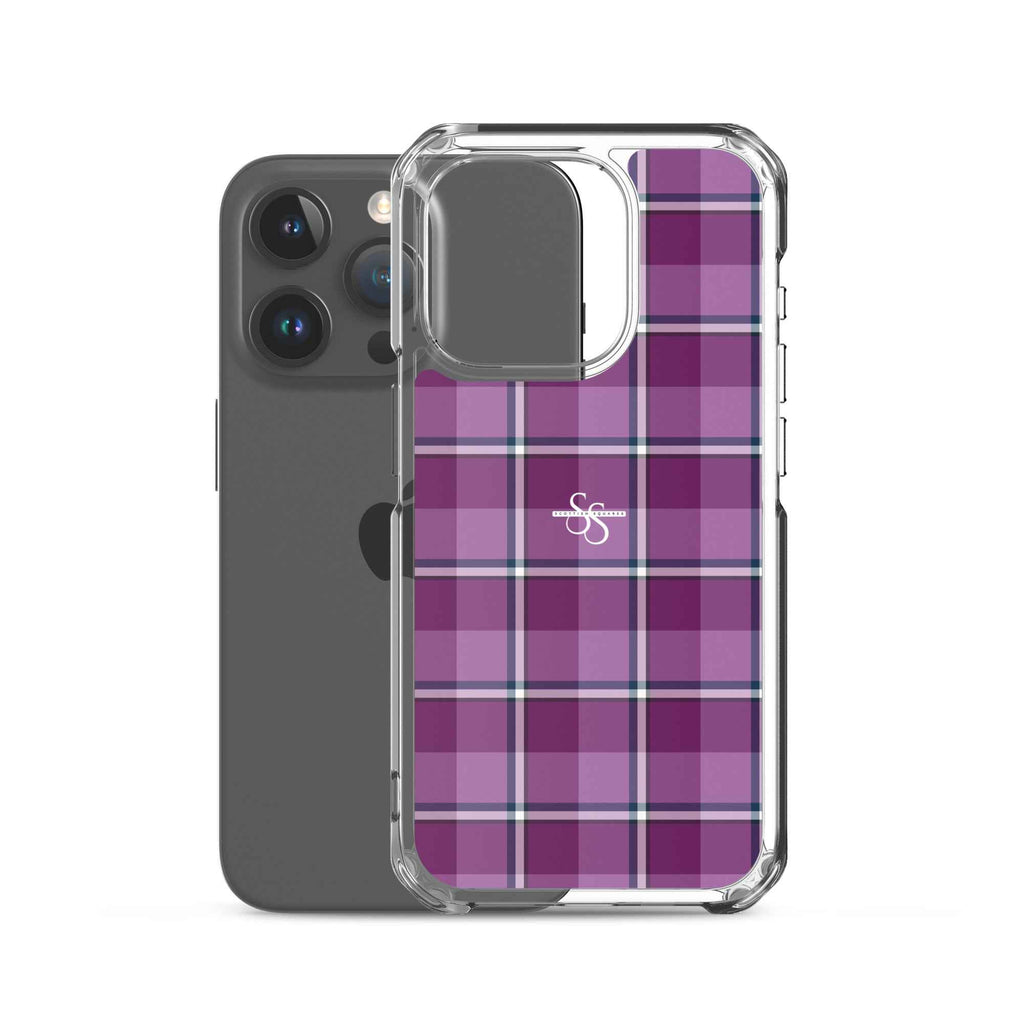 Clear Case for iPhone Purple and Trendy Pink Plaid - Scottish Squares