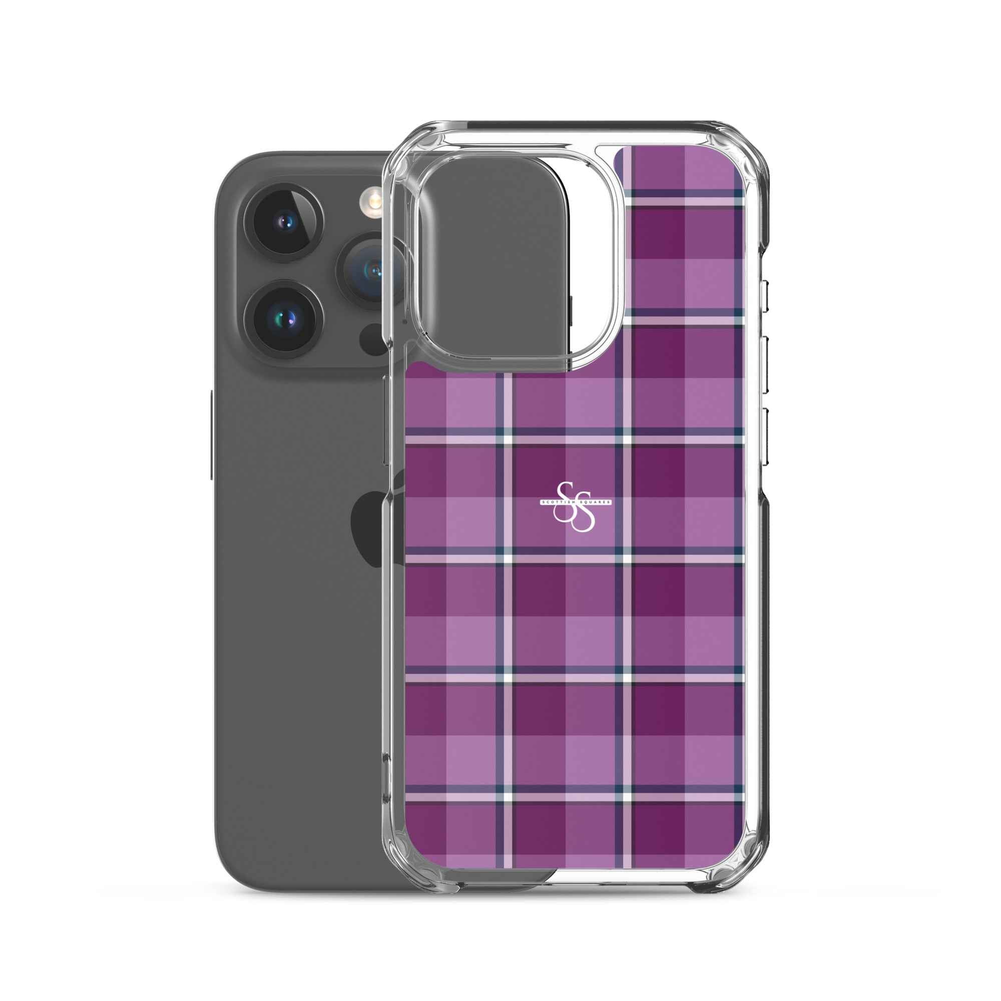 Clear Case for iPhone Purple and Trendy Pink Plaid - Scottish Squares