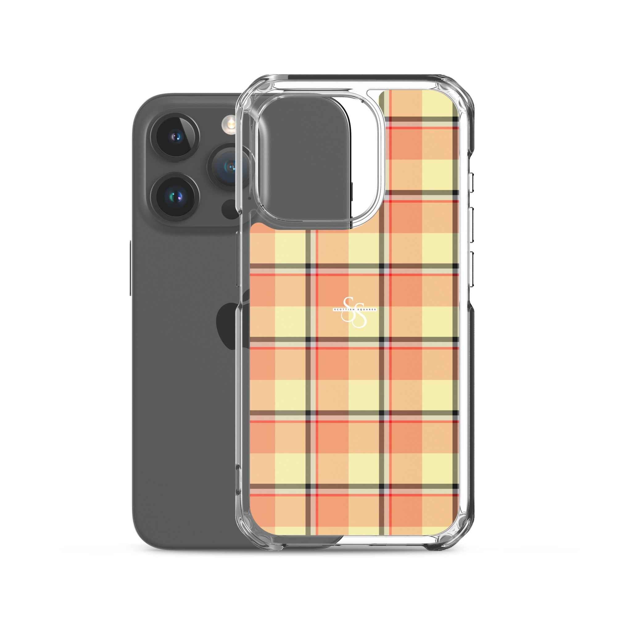 Clear Case for iPhone Claystone and Morning Mist Plaid - Scottish Squares