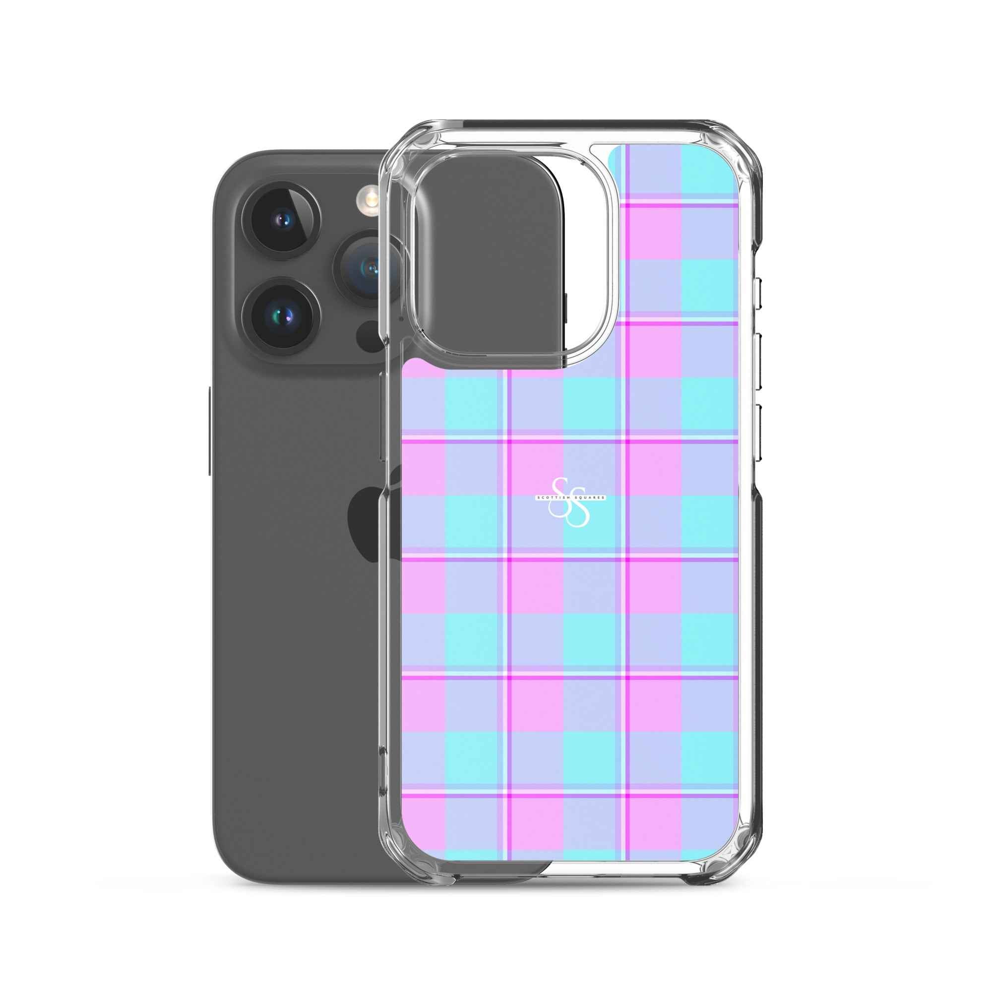 Clear Case for iPhone Mauve and Coastal Mist Plaid - Scottish Squares