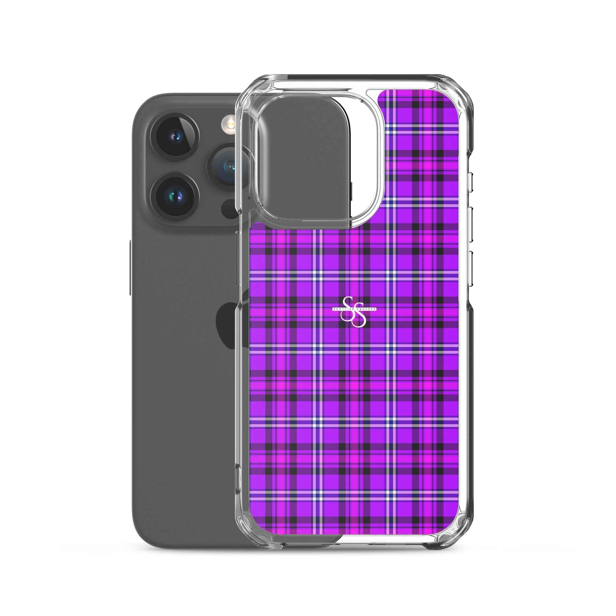 Clear Case for iPhone Electric Violet and Fuchsia Plaid - Scottish Squares