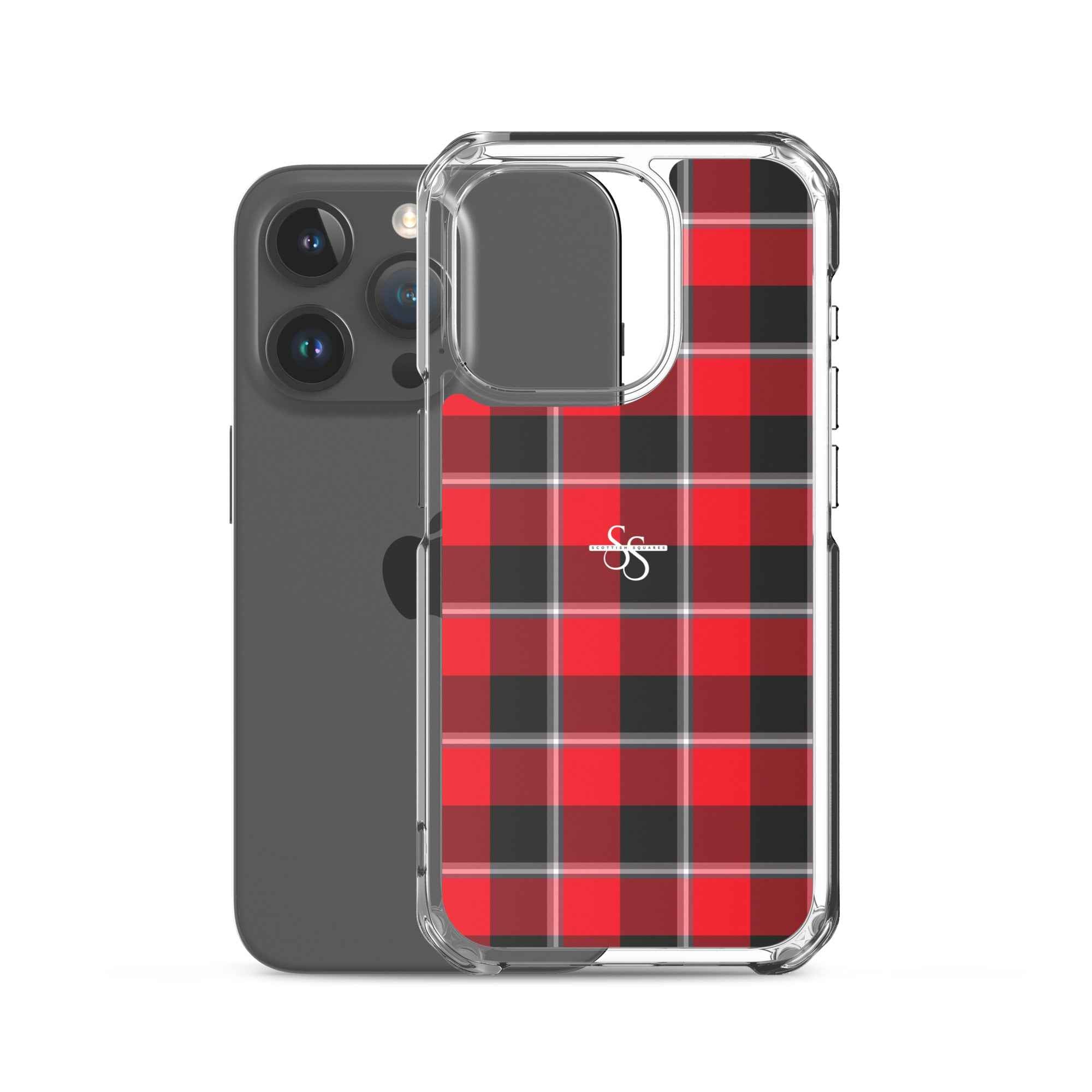 Clear Case for iPhone Red Ribbon and Heavy Metal Plaid - Scottish Squares