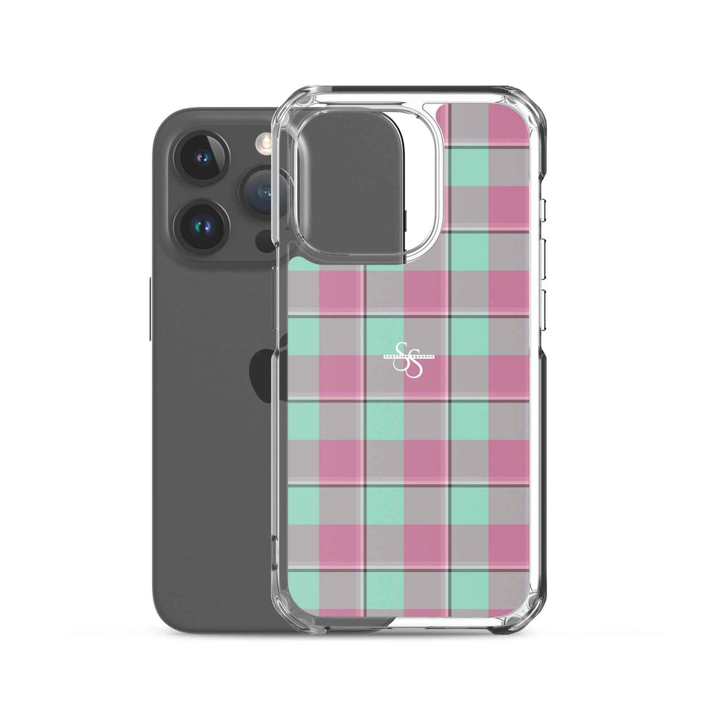 Clear Case for iPhone Vista Blue and Turkish Rose Plaid - Scottish Squares