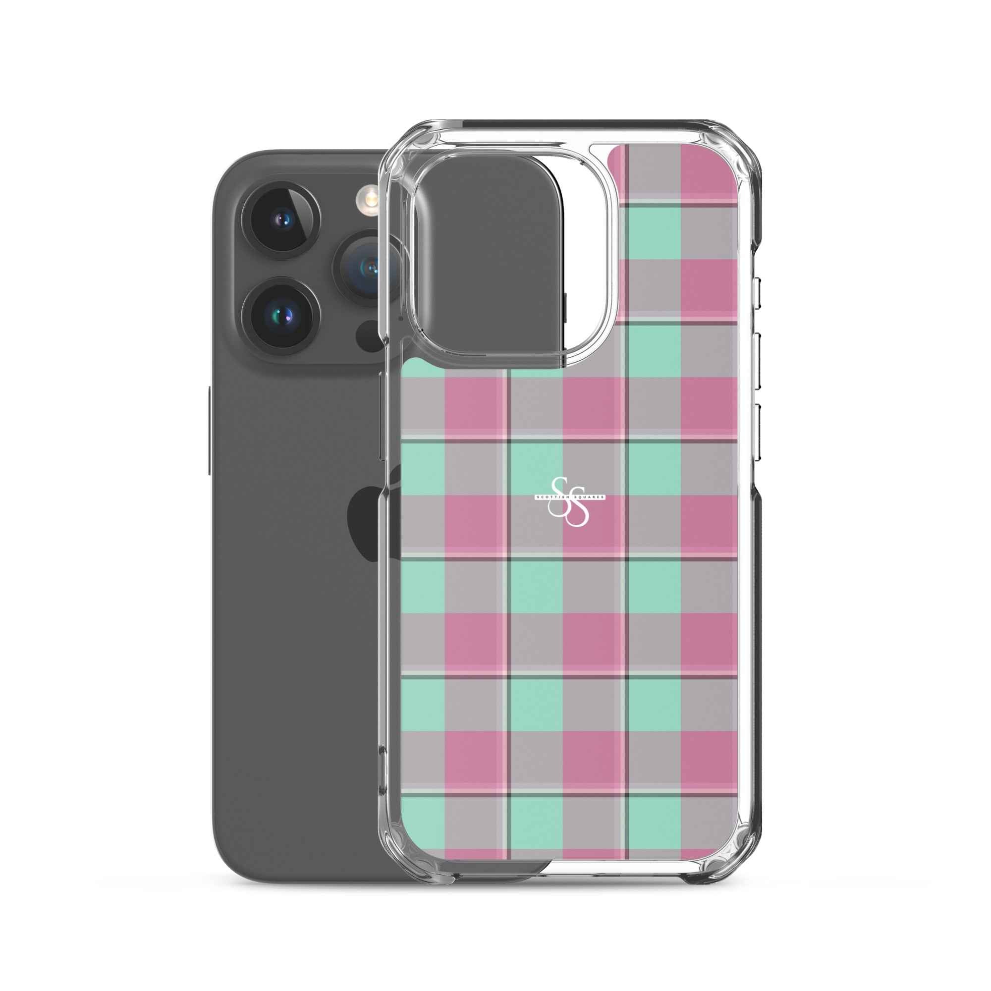Clear Case for iPhone Vista Blue and Turkish Rose Plaid - Scottish Squares