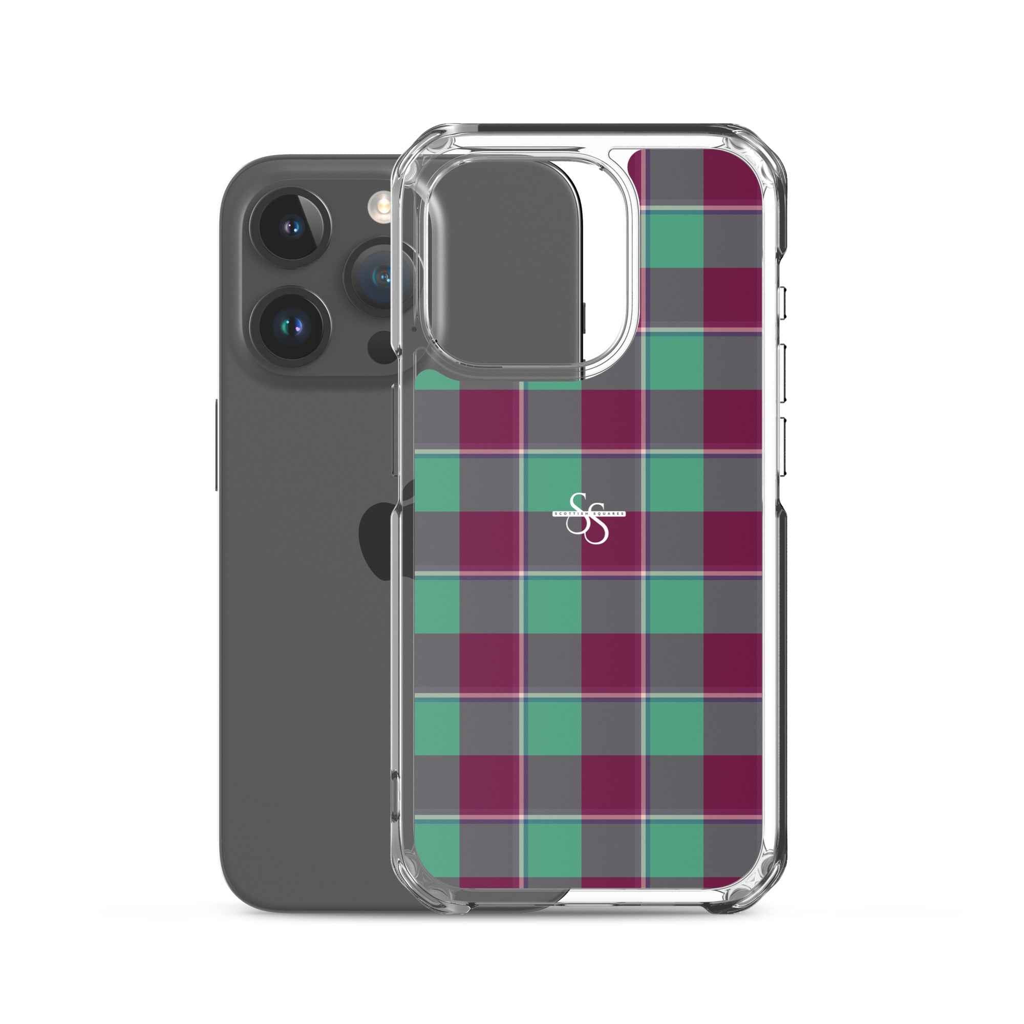Clear Case for iPhone Ocean Green and Mulberry Wood Plaid - Scottish Squares