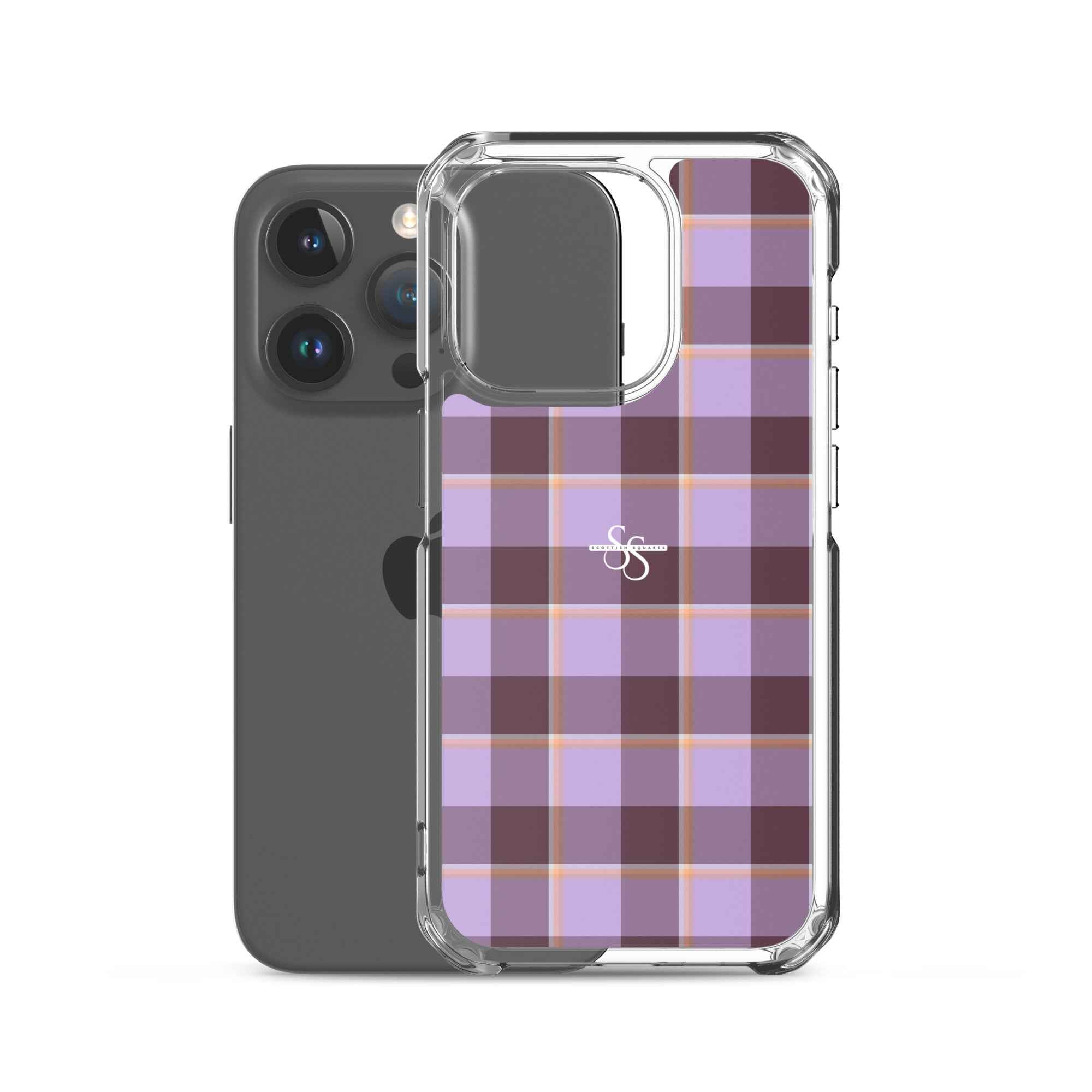 Clear Case for iPhone Light Wisteria and Livid Brown Plaid - Scottish Squares