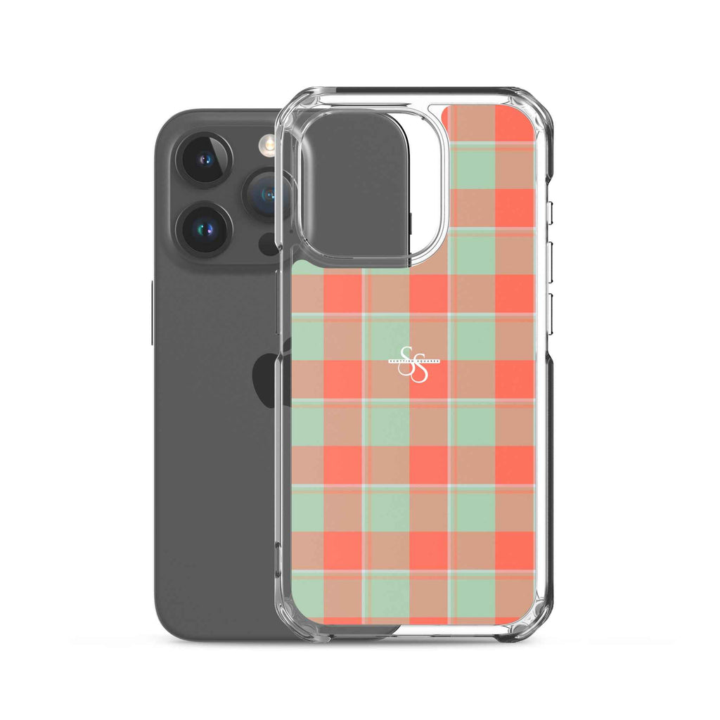 Clear Case for iPhone Spring Rain and Persimmon Plaid - Scottish Squares
