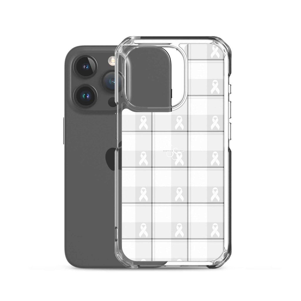 Clear Case for iPhone Lung Cancer Awareness Plaid, White Ribbon, Supportive Gift - Scottish Squares
