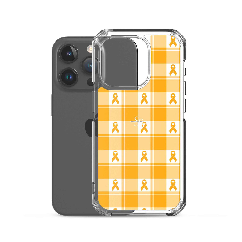 Clear Case for iPhone Kidney Cancer Awareness Plaid, Orange Ribbon, Supportive Gift - Scottish Squares