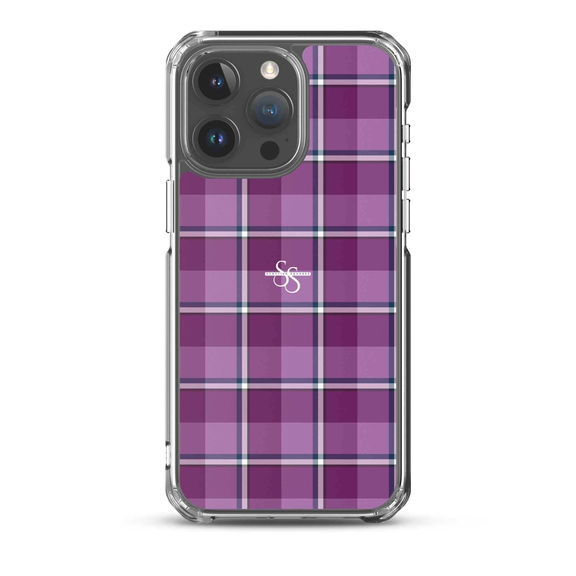 Clear Case for iPhone Purple and Trendy Pink Plaid iPhone 15 Pro Max - Scottish Squares