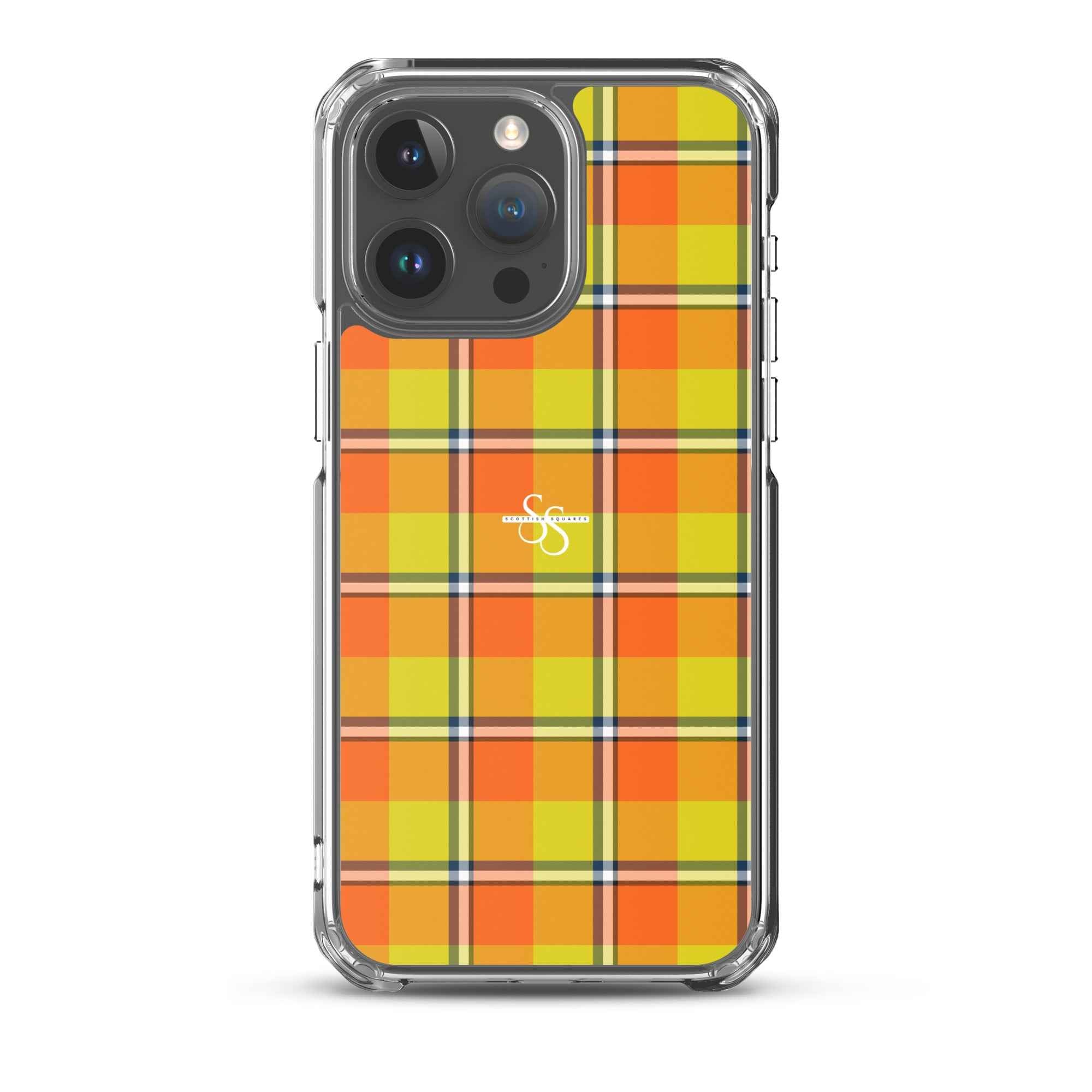 Clear Case for iPhone Blaze Orange and Bird Flower Plaid iPhone 15 Pro Max - Scottish Squares