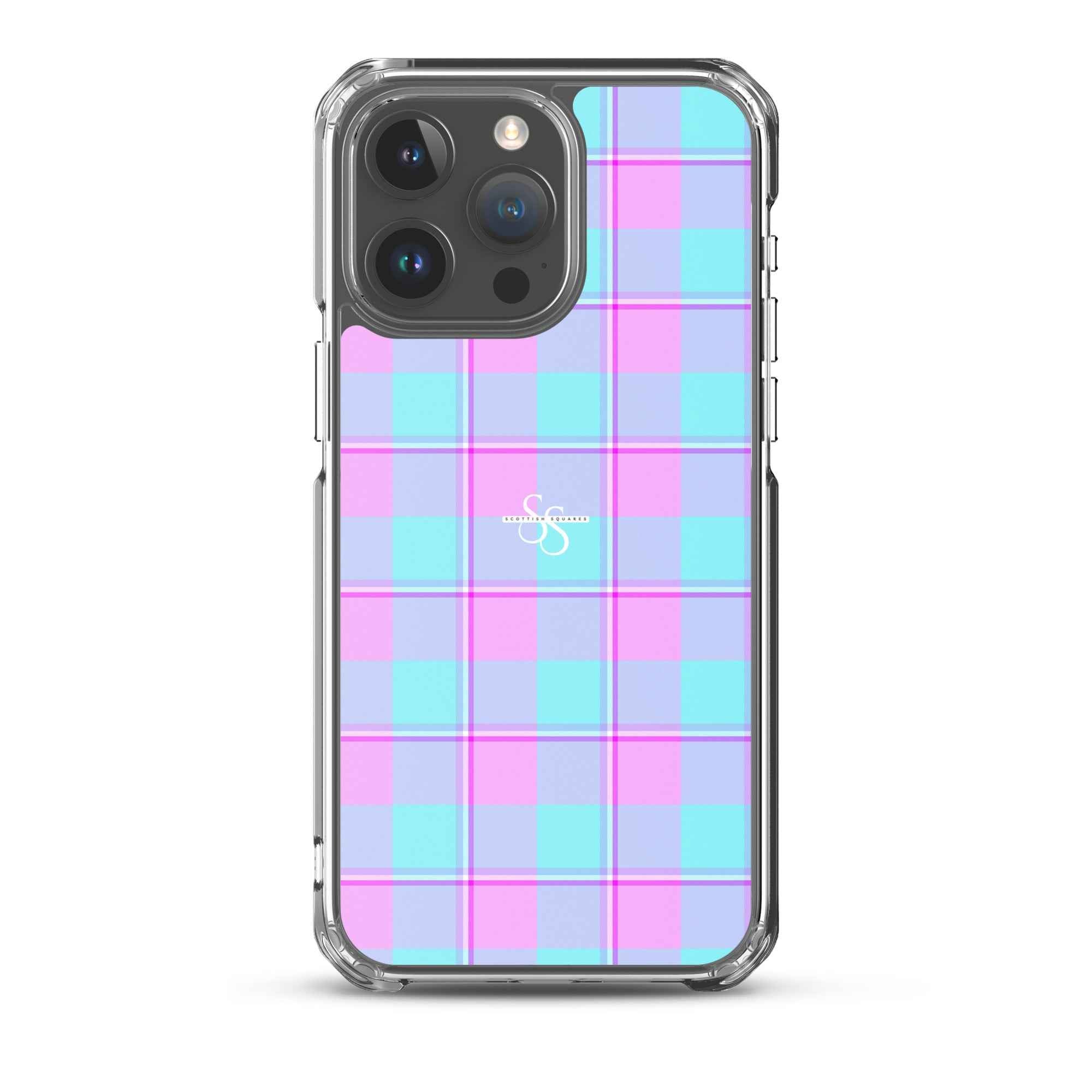 Clear Case for iPhone Mauve and Coastal Mist Plaid iPhone 15 Pro Max - Scottish Squares