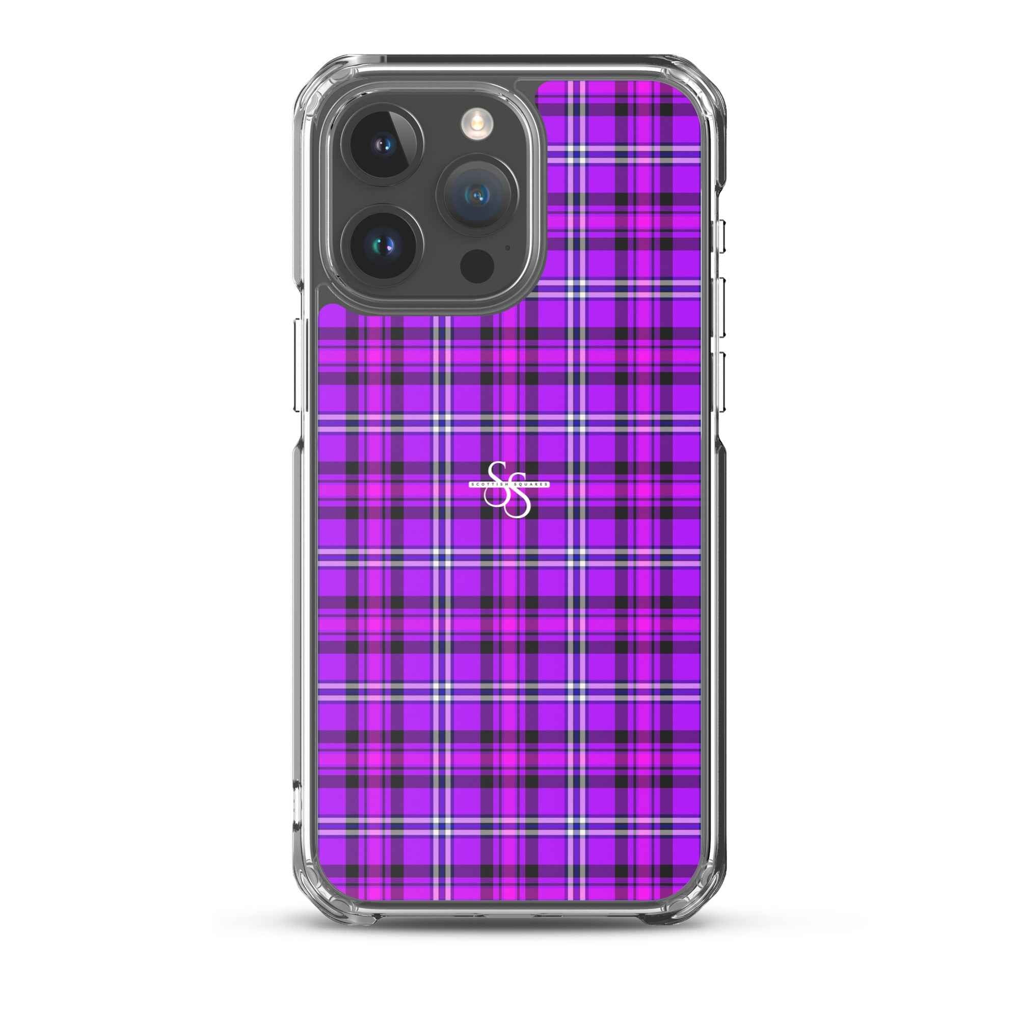 Clear Case for iPhone Electric Violet and Fuchsia Plaid iPhone 15 Pro Max - Scottish Squares