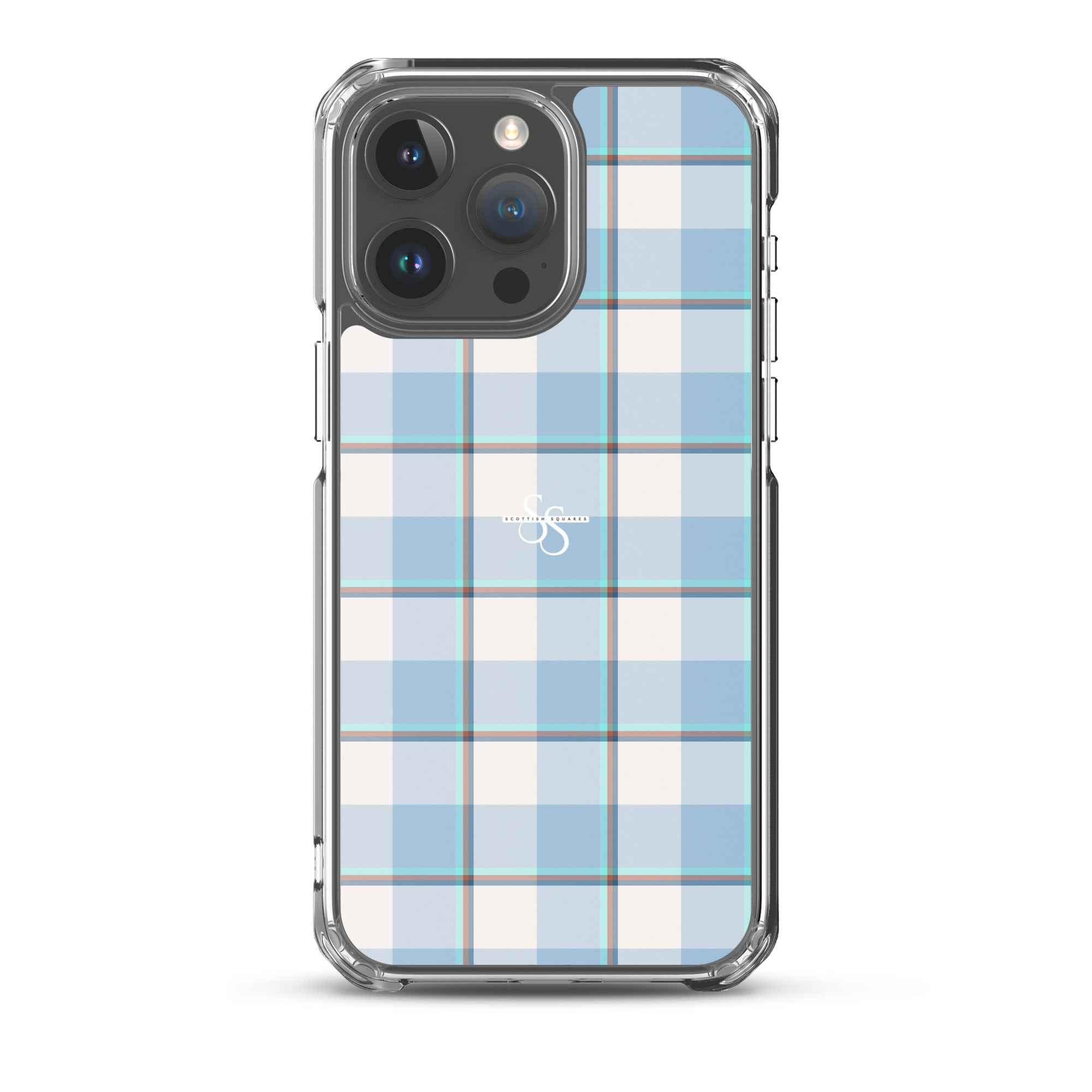 Clear Case for iPhone Pink Cloud and Blue Lagoon Plaid iPhone 15 Pro Max - Scottish Squares