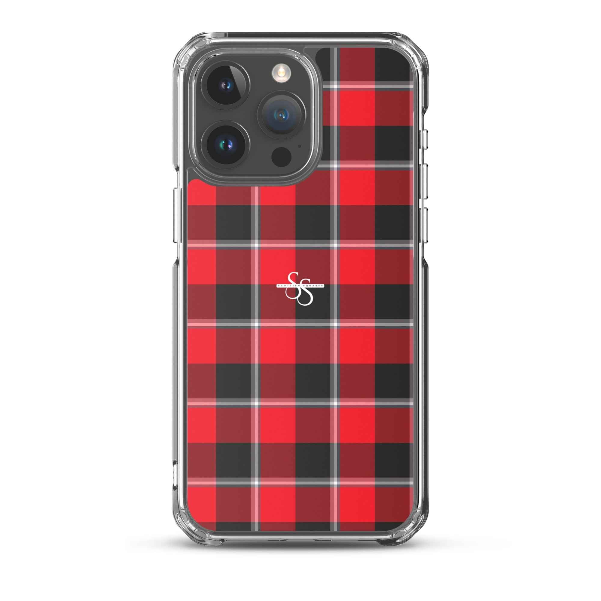 Clear Case for iPhone Red Ribbon and Heavy Metal Plaid iPhone 15 Pro Max - Scottish Squares