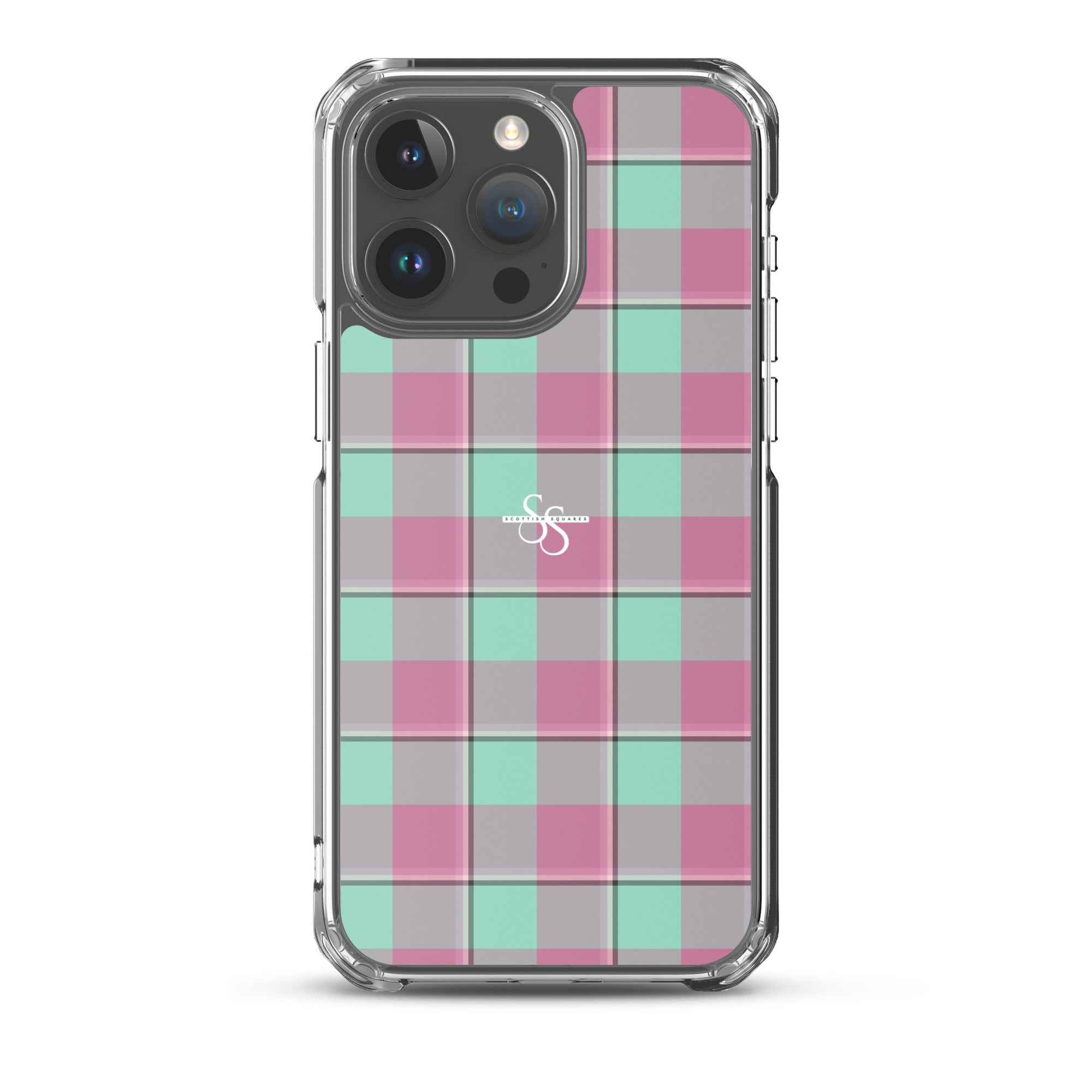 Clear Case for iPhone Vista Blue and Turkish Rose Plaid iPhone 15 Pro Max - Scottish Squares