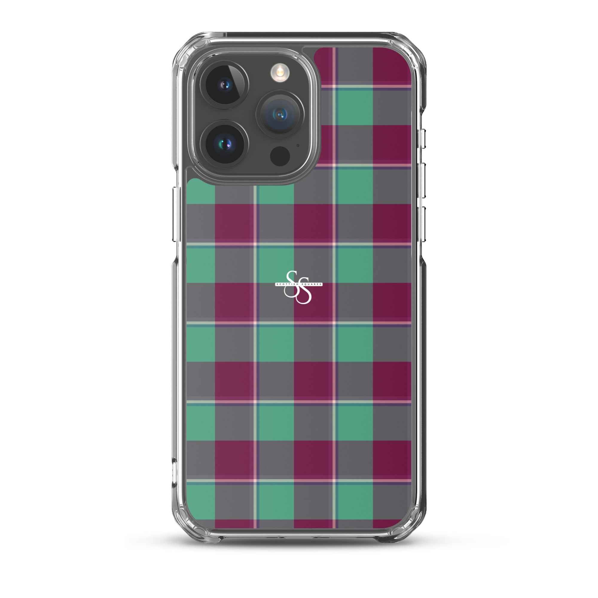 Clear Case for iPhone Ocean Green and Mulberry Wood Plaid iPhone 15 Pro Max - Scottish Squares