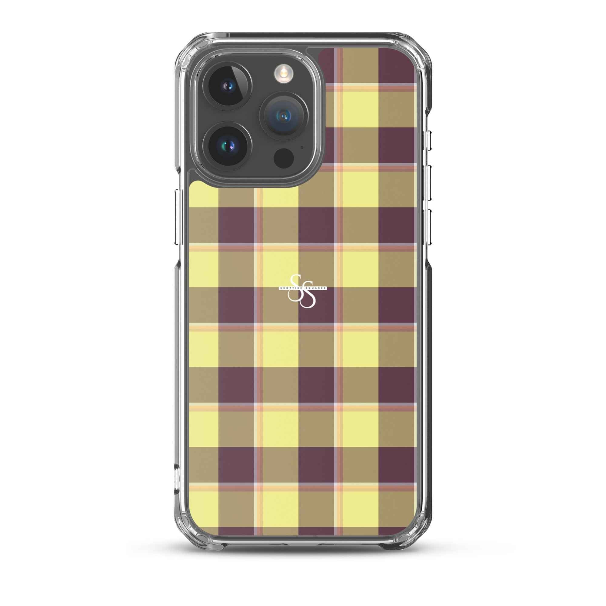 Clear Case for iPhone Flax and Livid Brown Plaid iPhone 15 Pro Max - Scottish Squares