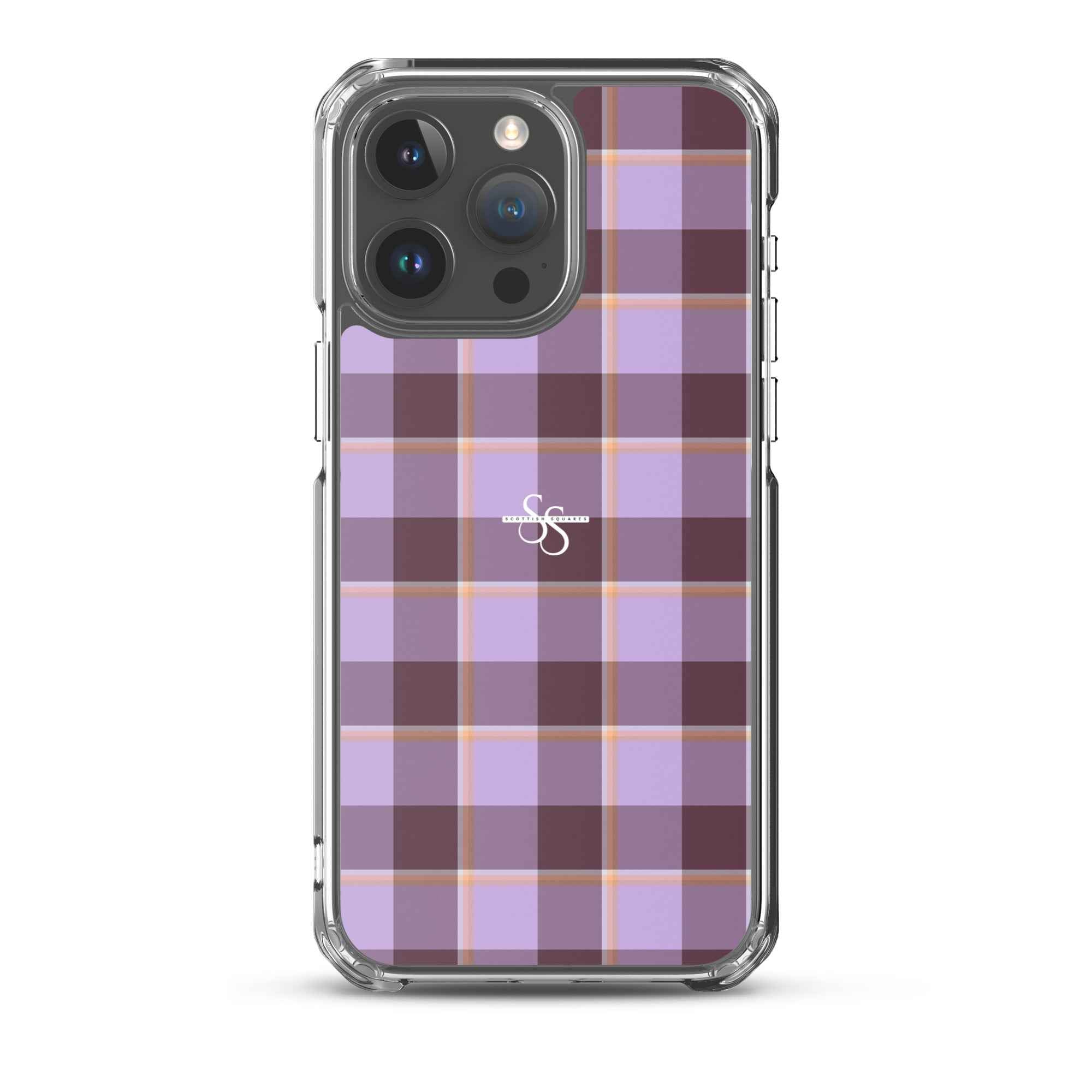 Clear Case for iPhone Light Wisteria and Livid Brown Plaid iPhone 15 Pro Max - Scottish Squares