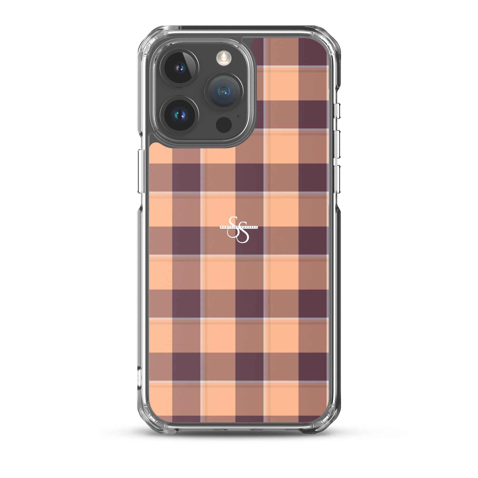 Clear Case for iPhone Hit Pink and Livid Brown Plaid iPhone 15 Pro Max - Scottish Squares