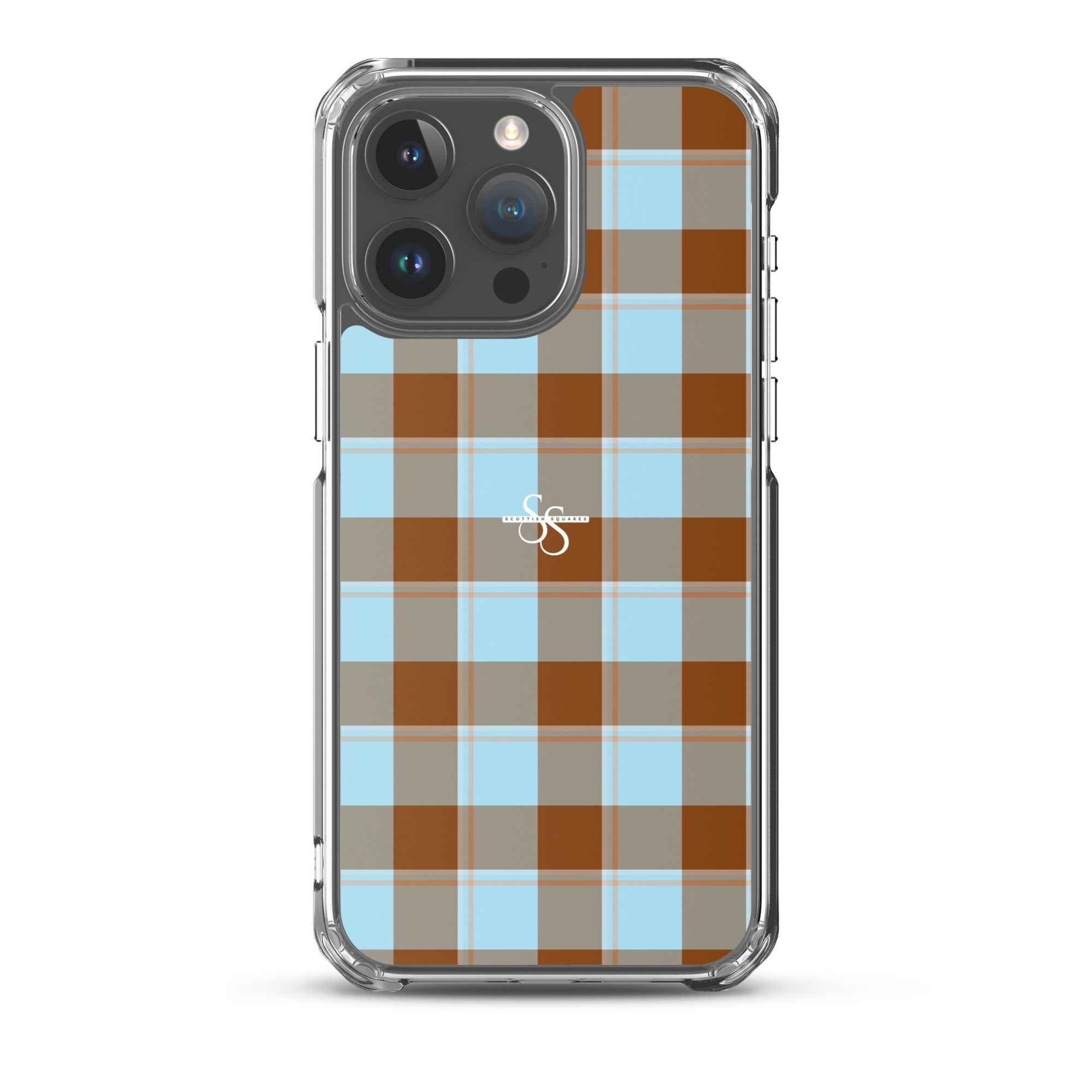Clear Case for iPhone Blizzard Blue and Livid Brown Plaid iPhone 15 Pro Max - Scottish Squares