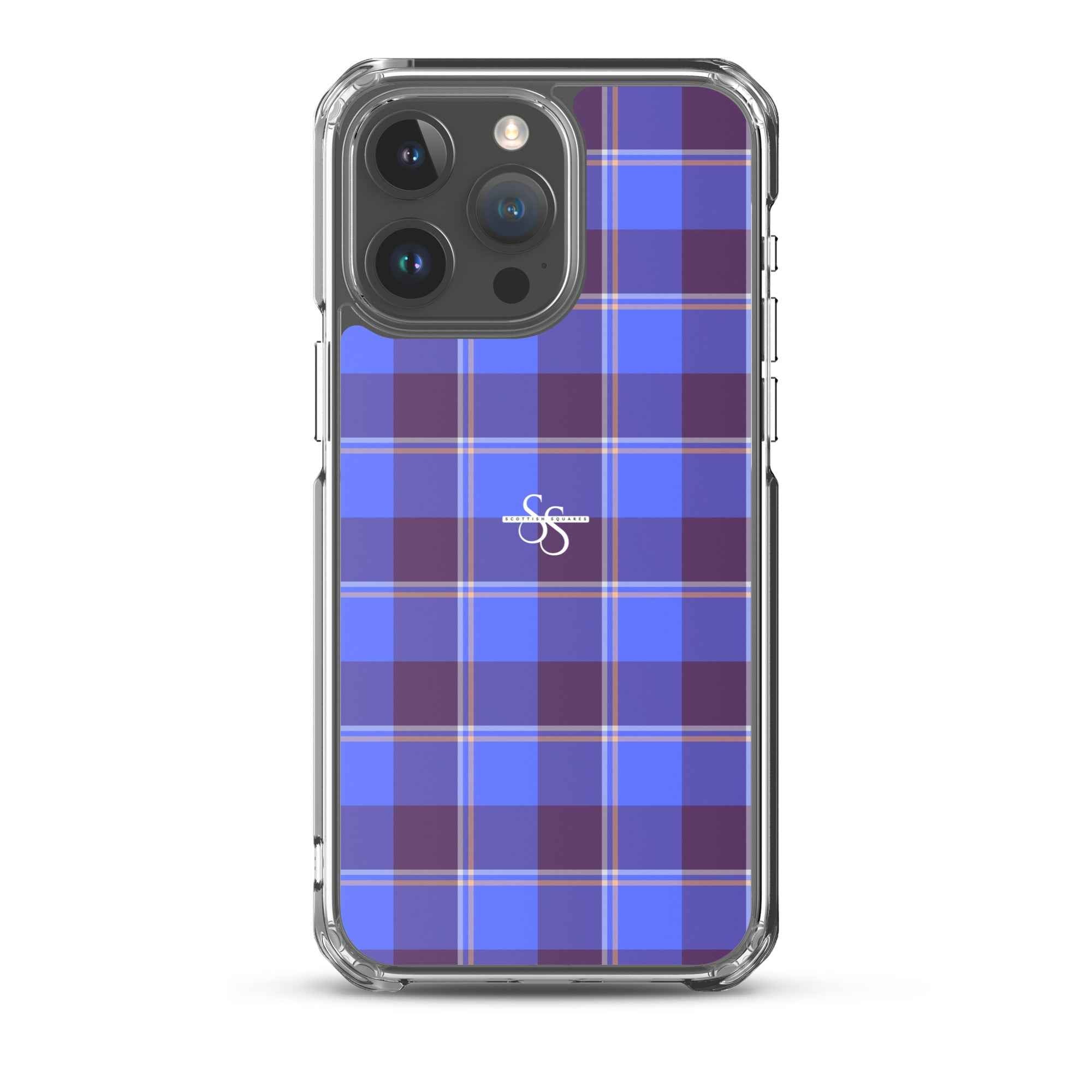 Clear Case for iPhone Cornflower Blue and Livid Brown Plaid iPhone 15 Pro Max - Scottish Squares