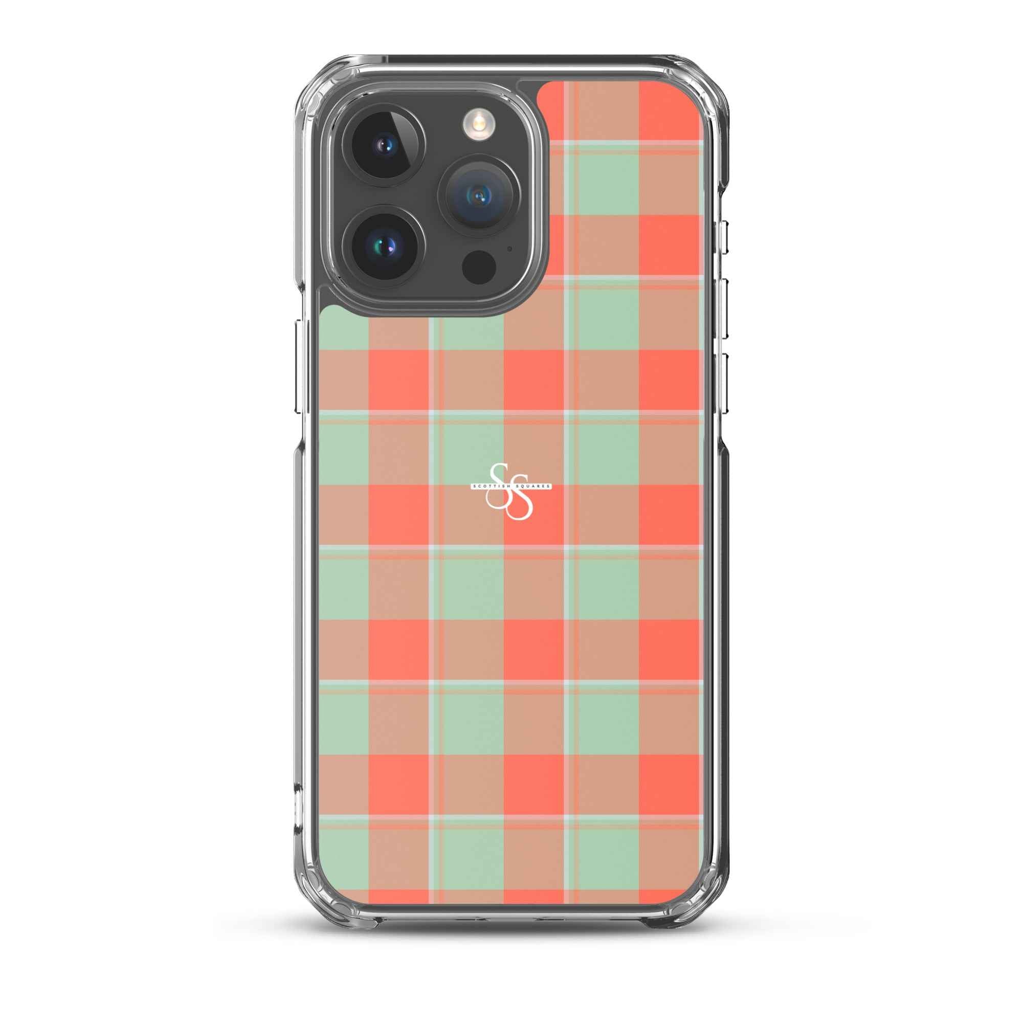 Clear Case for iPhone Spring Rain and Persimmon Plaid iPhone 15 Pro Max - Scottish Squares