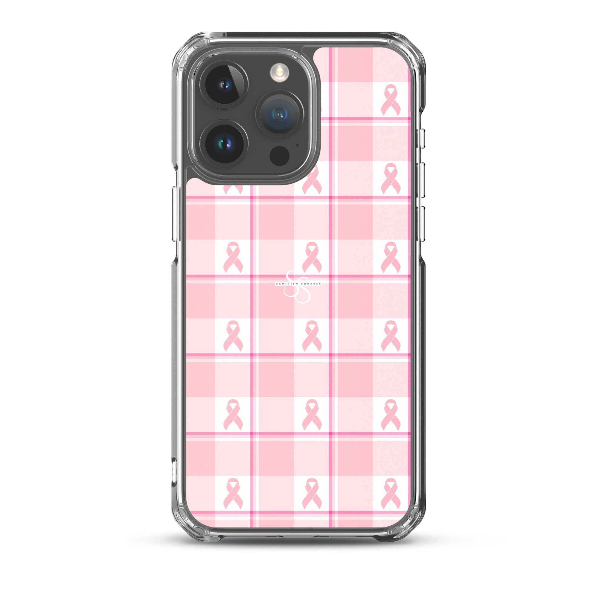 Clear Case for iPhone Breast Cancer Awareness Plaid iPhone 15 Pro Max - Scottish Squares
