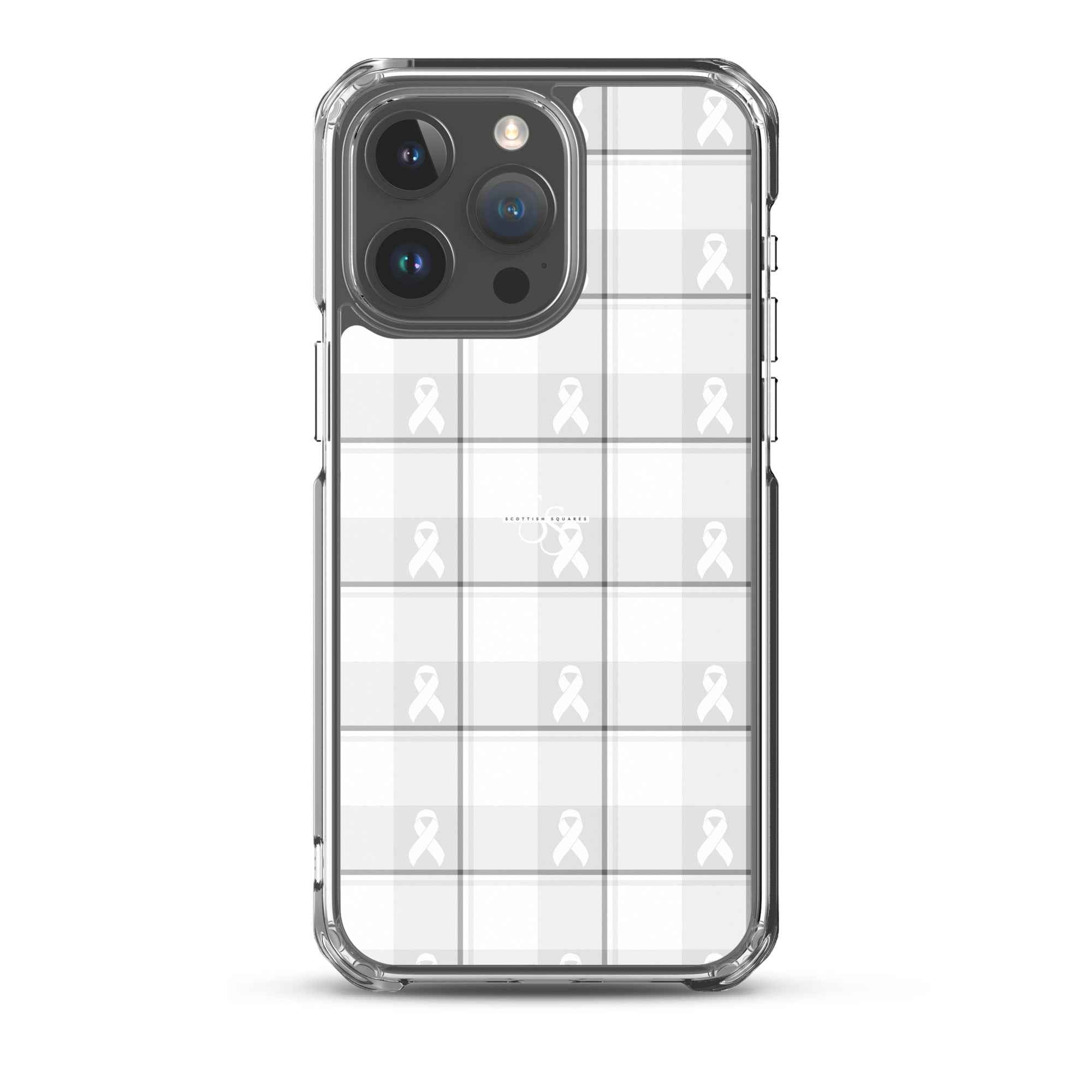 Clear Case for iPhone Lung Cancer Awareness Plaid, White Ribbon, Supportive Gift iPhone 15 Pro Max - Scottish Squares