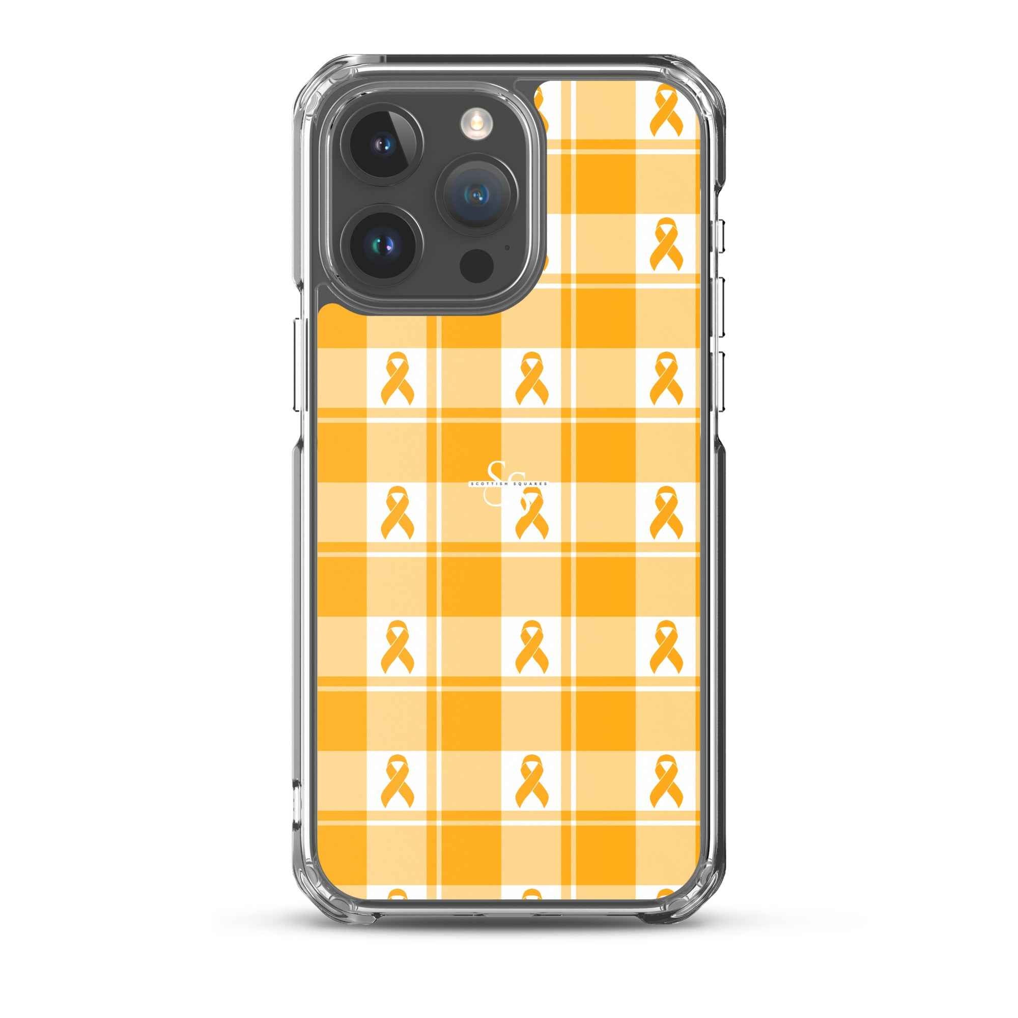 Clear Case for iPhone Kidney Cancer Awareness Plaid, Orange Ribbon, Supportive Gift iPhone 15 Pro Max - Scottish Squares