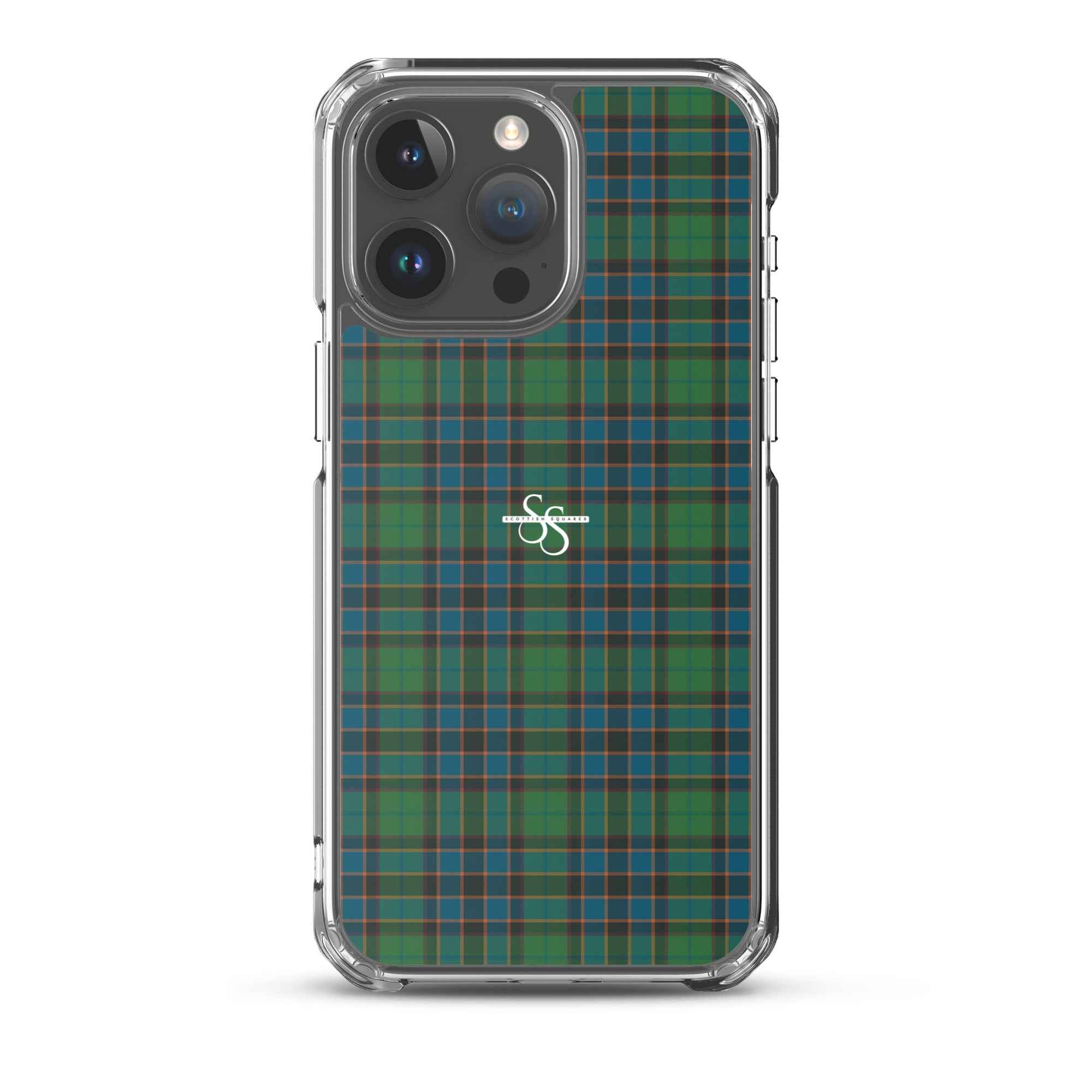 Clear Case for iPhone Green Blue Orange Plaid Tartan