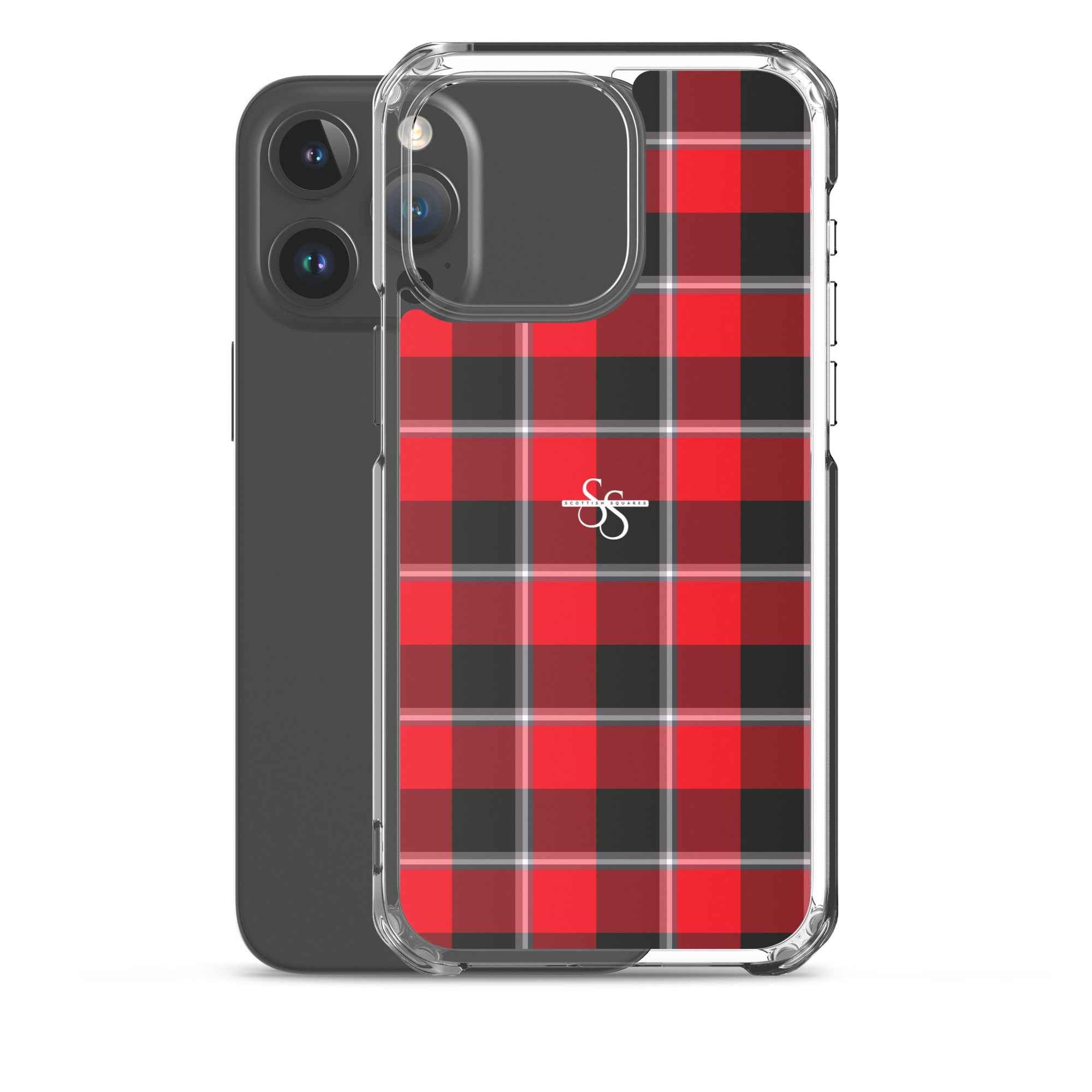 Clear Case for iPhone Red Ribbon and Heavy Metal Plaid - Scottish Squares