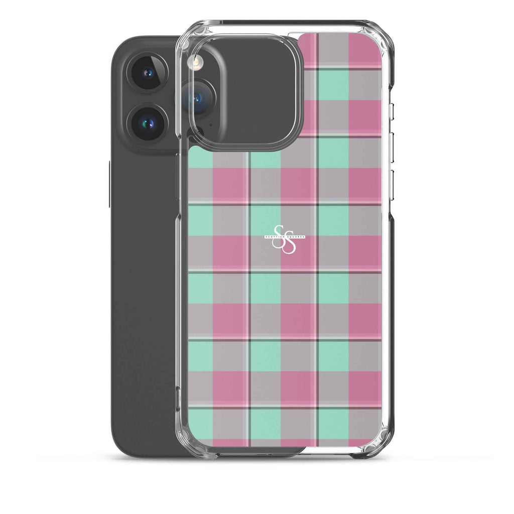 Clear Case for iPhone Vista Blue and Turkish Rose Plaid - Scottish Squares