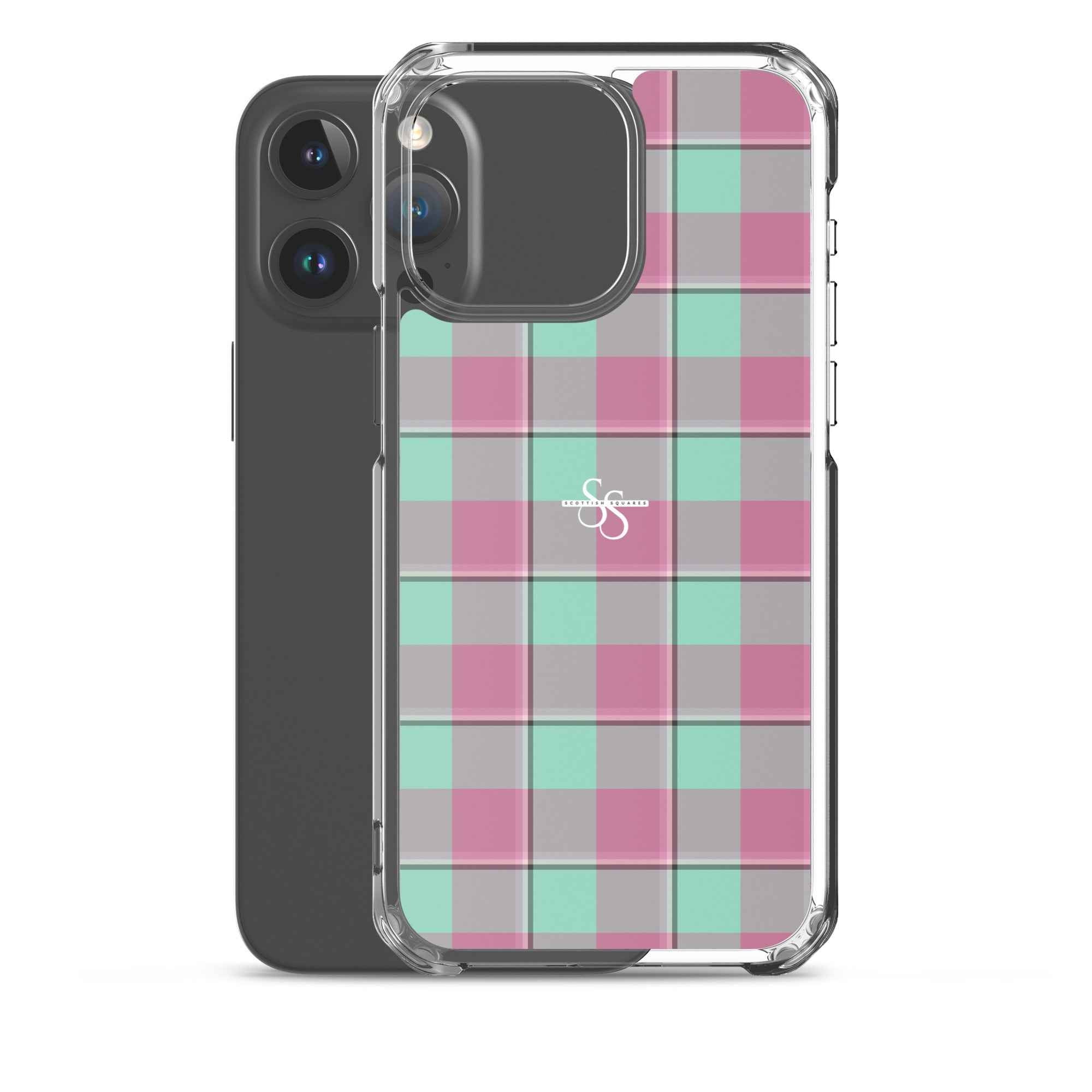 Clear Case for iPhone Vista Blue and Turkish Rose Plaid - Scottish Squares