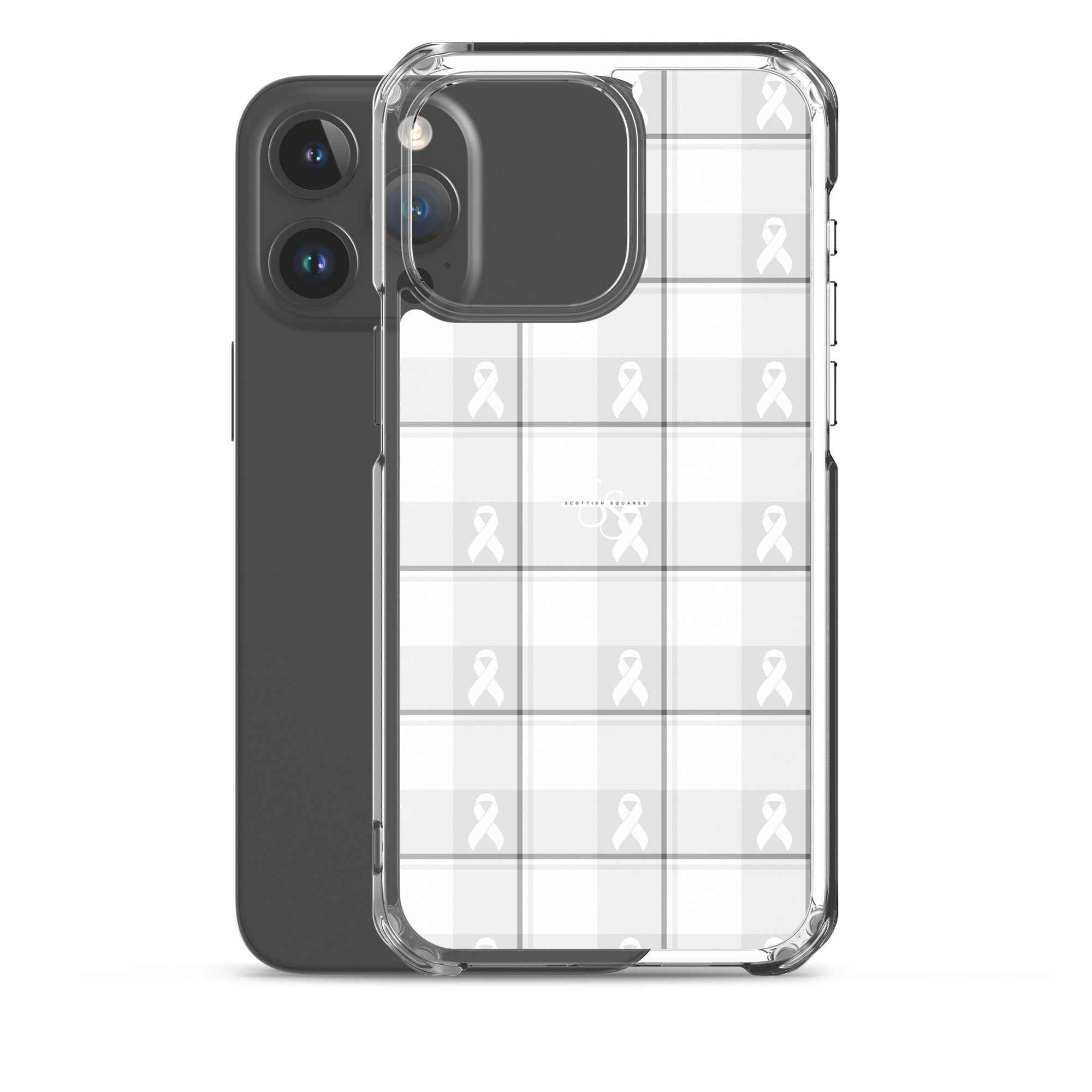 Clear Case for iPhone Lung Cancer Awareness Plaid, White Ribbon, Supportive Gift - Scottish Squares