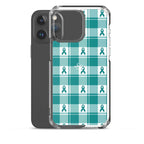 Clear Case for iPhone Cervical Cancer Awareness Plaid, Teal Ribbon, Supportive Gift - Scottish Squares