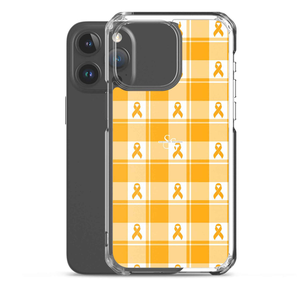 Clear Case for iPhone Kidney Cancer Awareness Plaid, Orange Ribbon, Supportive Gift - Scottish Squares