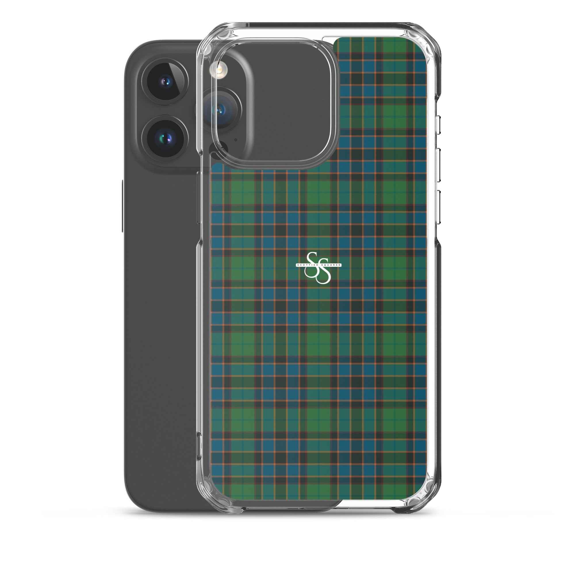 Clear Case for iPhone Green Blue Orange Plaid Tartan
