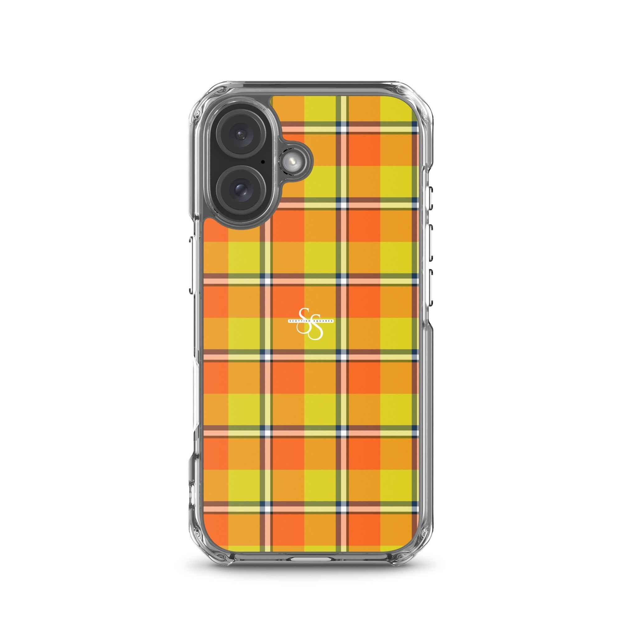 Clear Case for iPhone Blaze Orange and Bird Flower Plaid iPhone 16 - Scottish Squares