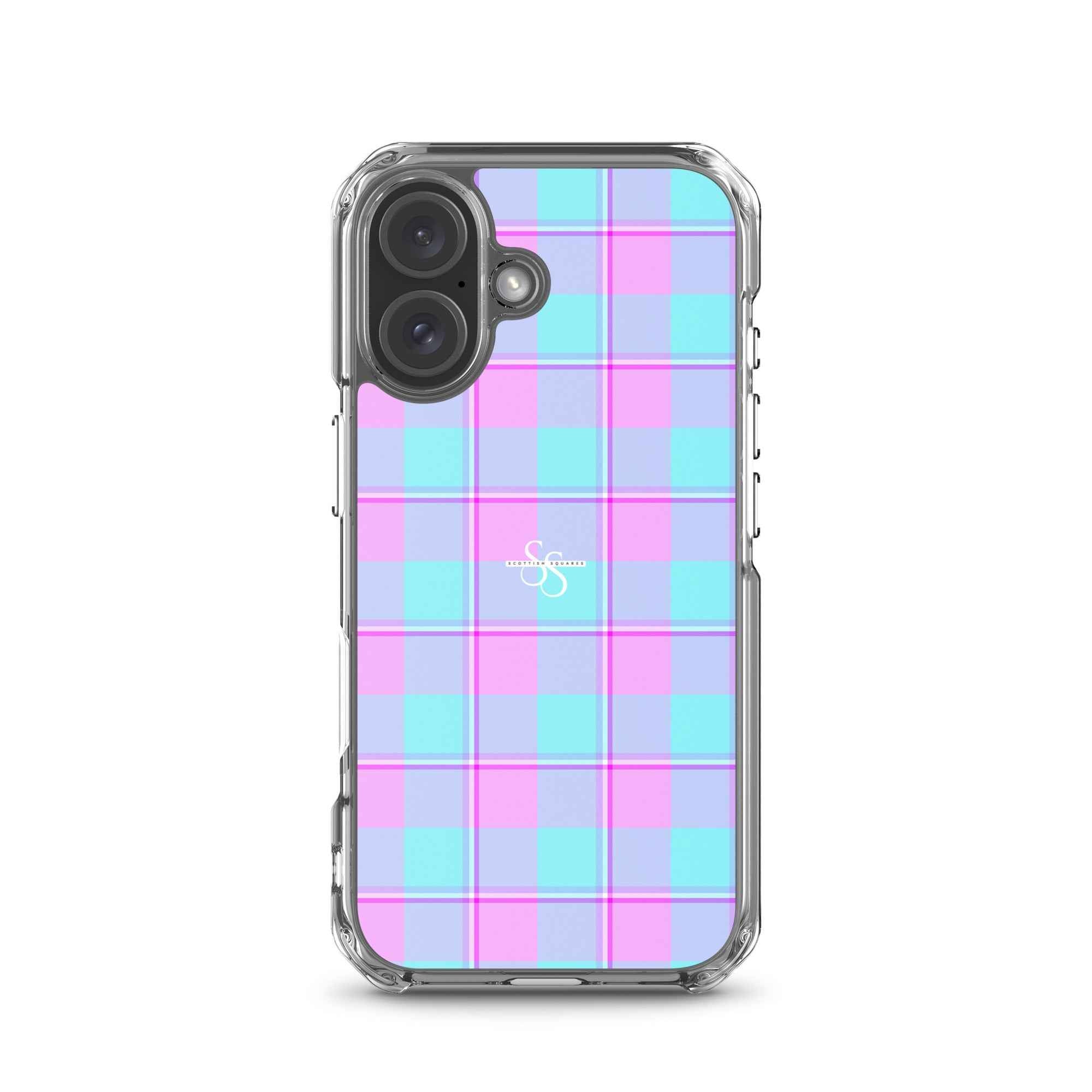 Clear Case for iPhone Mauve and Coastal Mist Plaid iPhone 16 - Scottish Squares