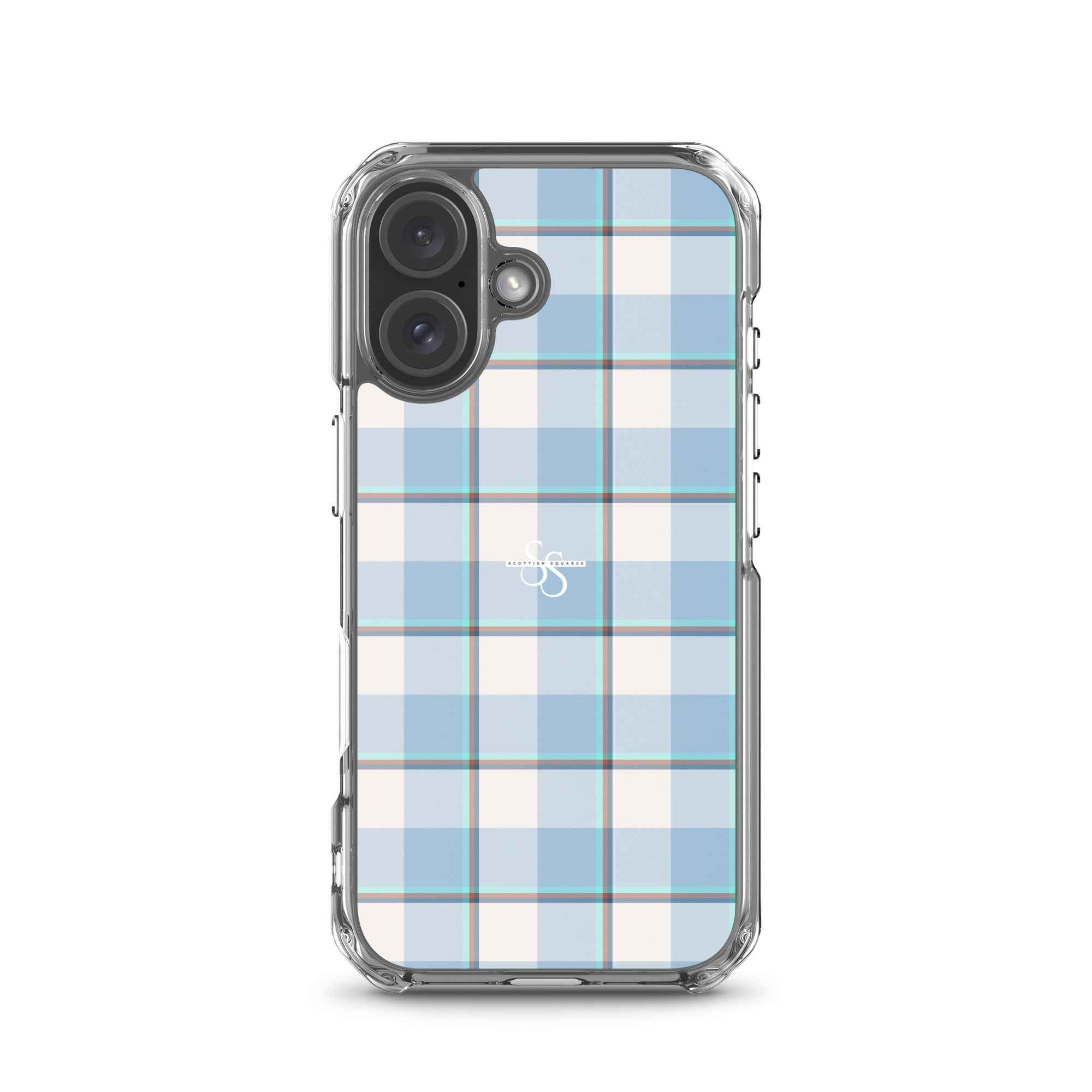 Clear Case for iPhone Pink Cloud and Blue Lagoon Plaid iPhone 16 - Scottish Squares