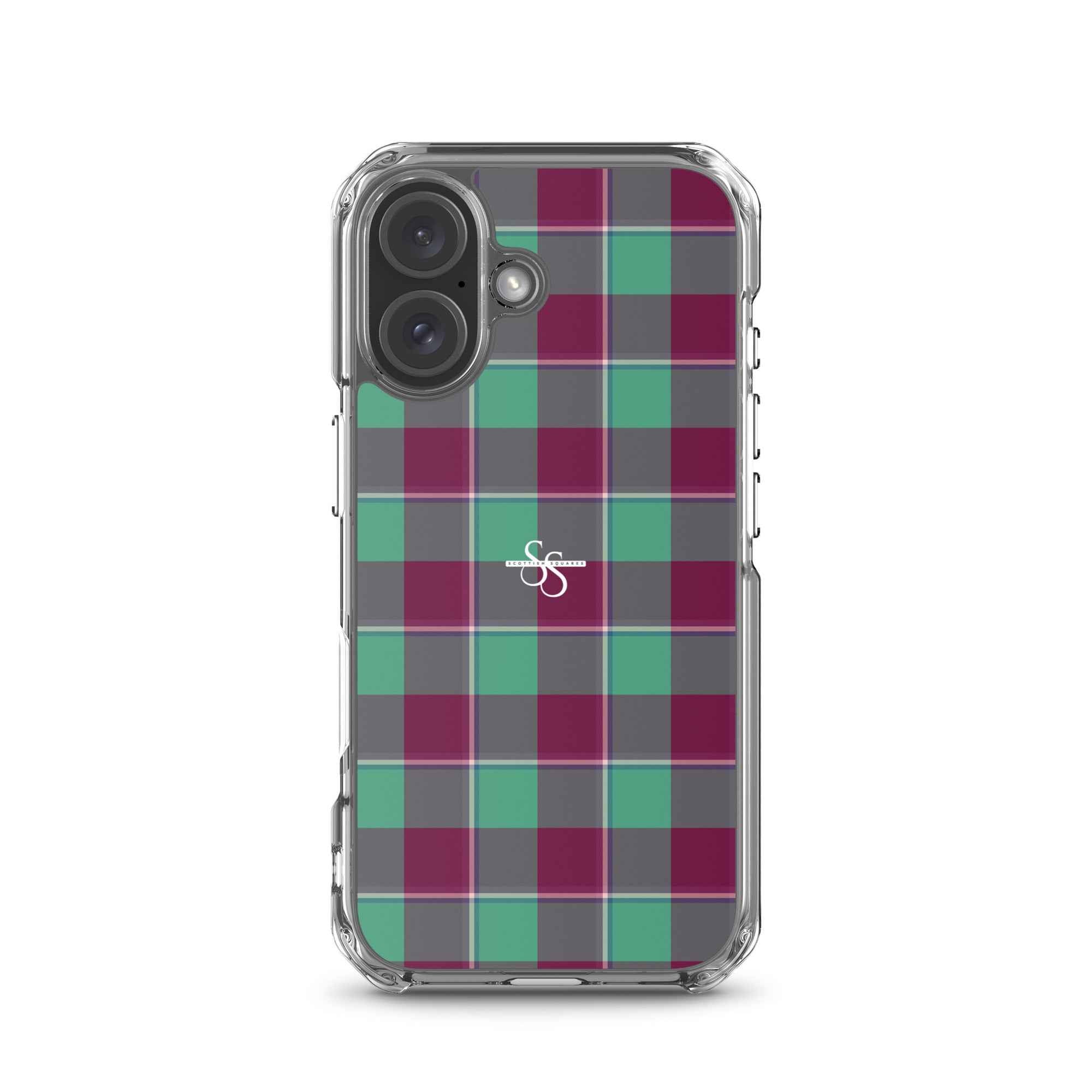Clear Case for iPhone Ocean Green and Mulberry Wood Plaid iPhone 16 - Scottish Squares