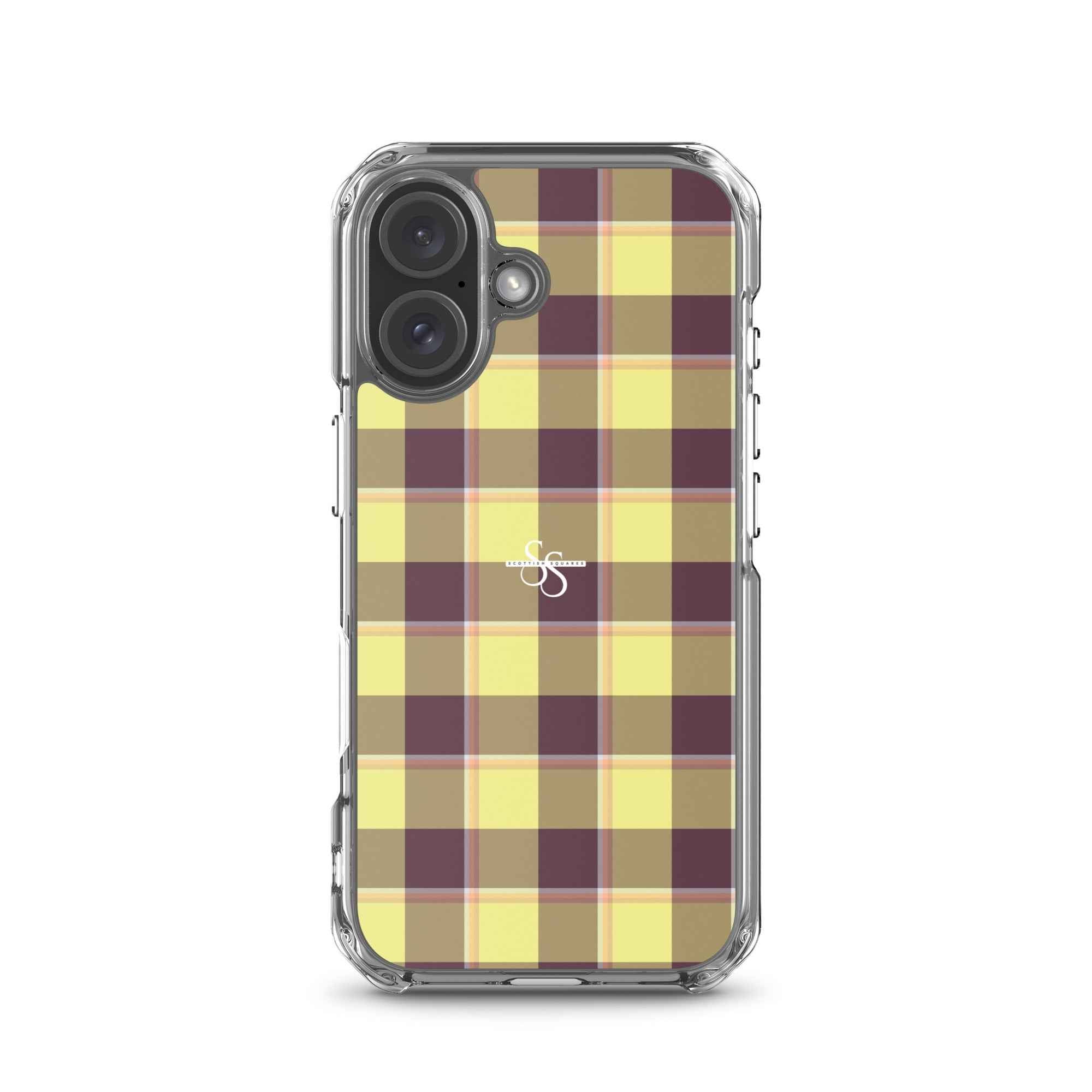 Clear Case for iPhone Flax and Livid Brown Plaid iPhone 16 - Scottish Squares